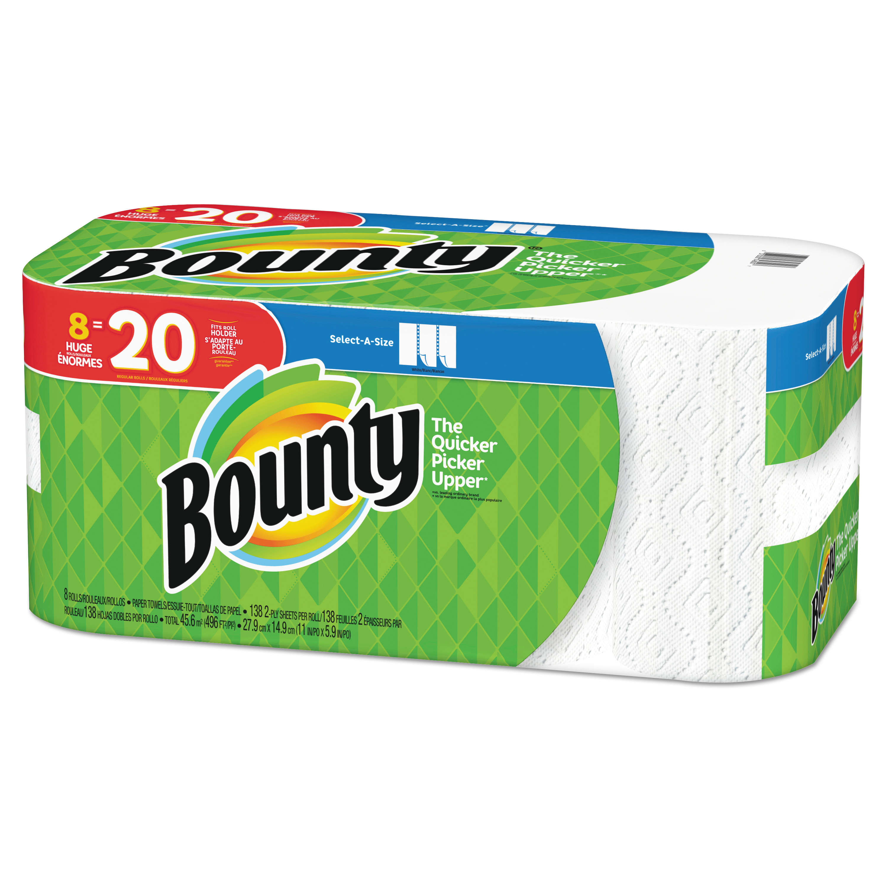  Bounty 74800 Select-a-Size Paper Towels, 2-Ply, White, 5.9 x 11, 138 Sheets/Roll, 8 Rolls/PK (PGC74800) 