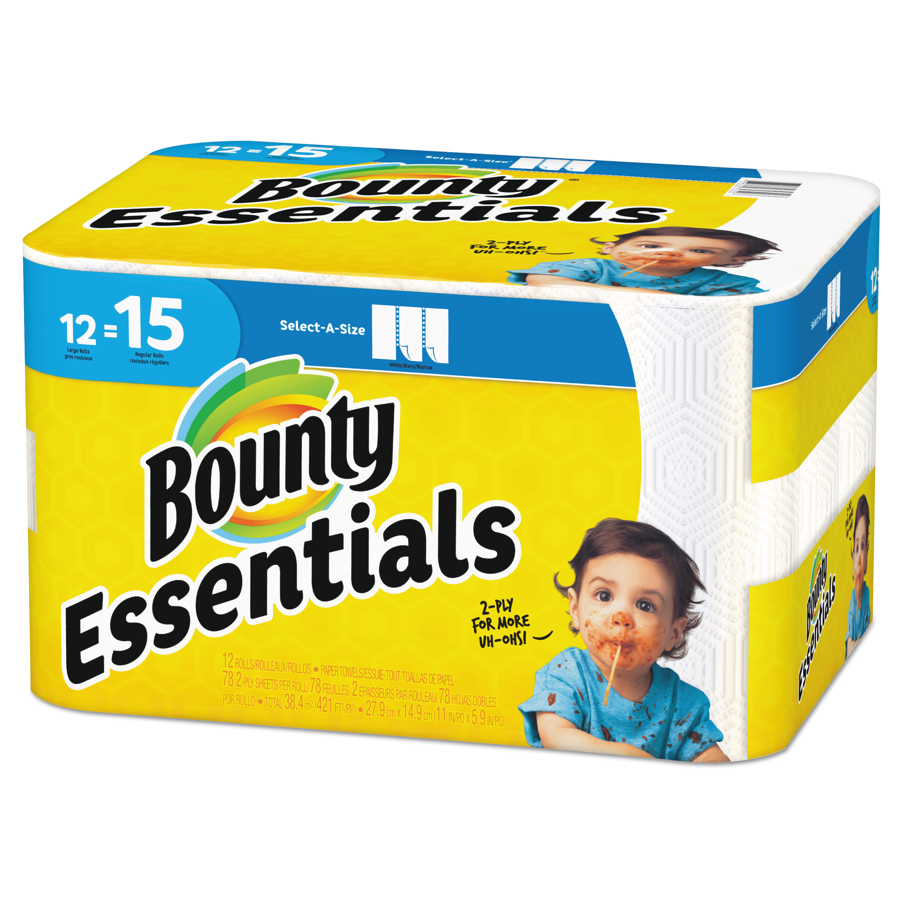  Bounty 75720 Essentials Select-A-Size Paper Towels, 2-Ply, 78 Sheets/Roll, 12 Rolls/Carton (PGC75720) 