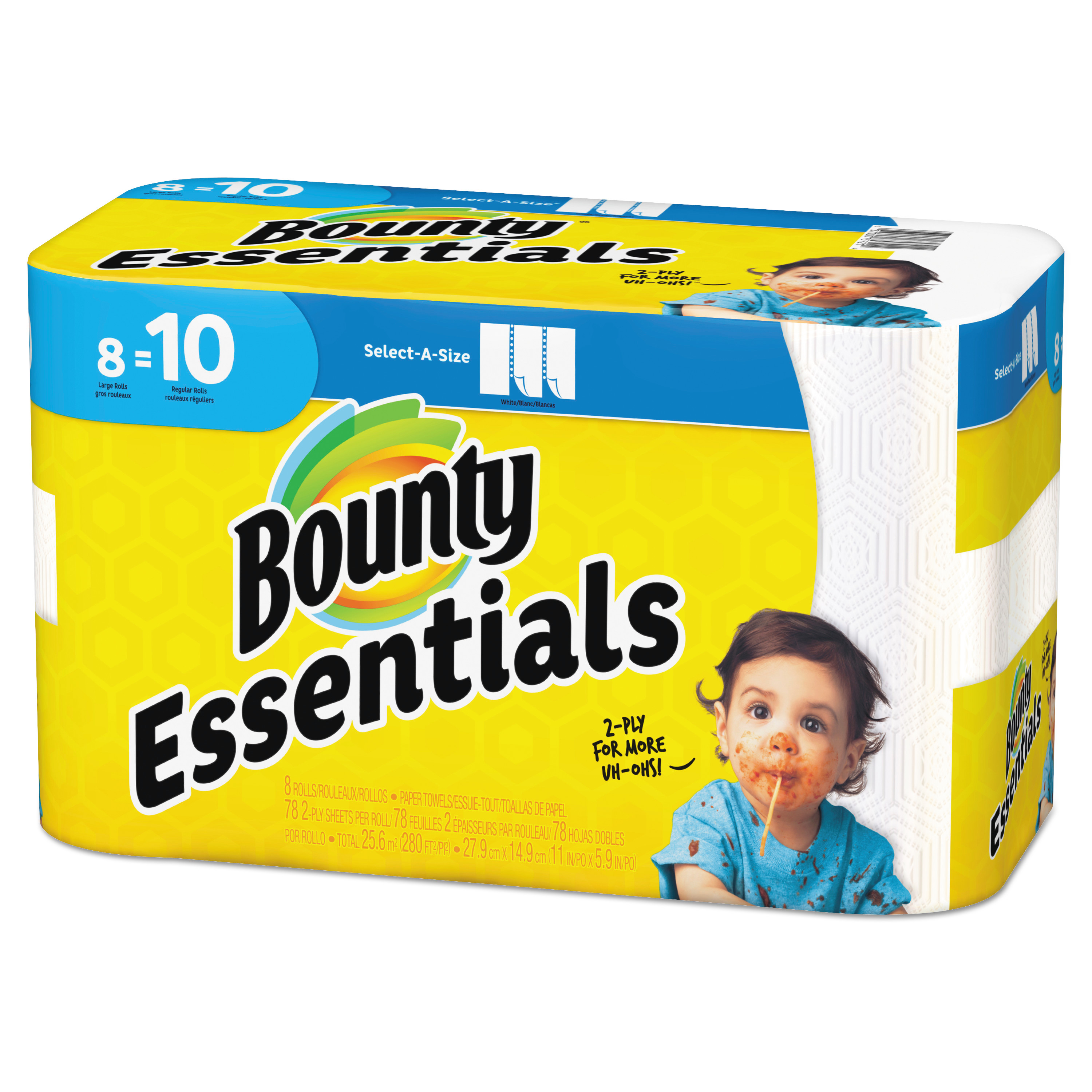  Bounty 75721 Essentials Select-A-Size Paper Towels, 2-Ply, 78 Sheets/Roll, 8 Rolls/Carton (PGC75721) 