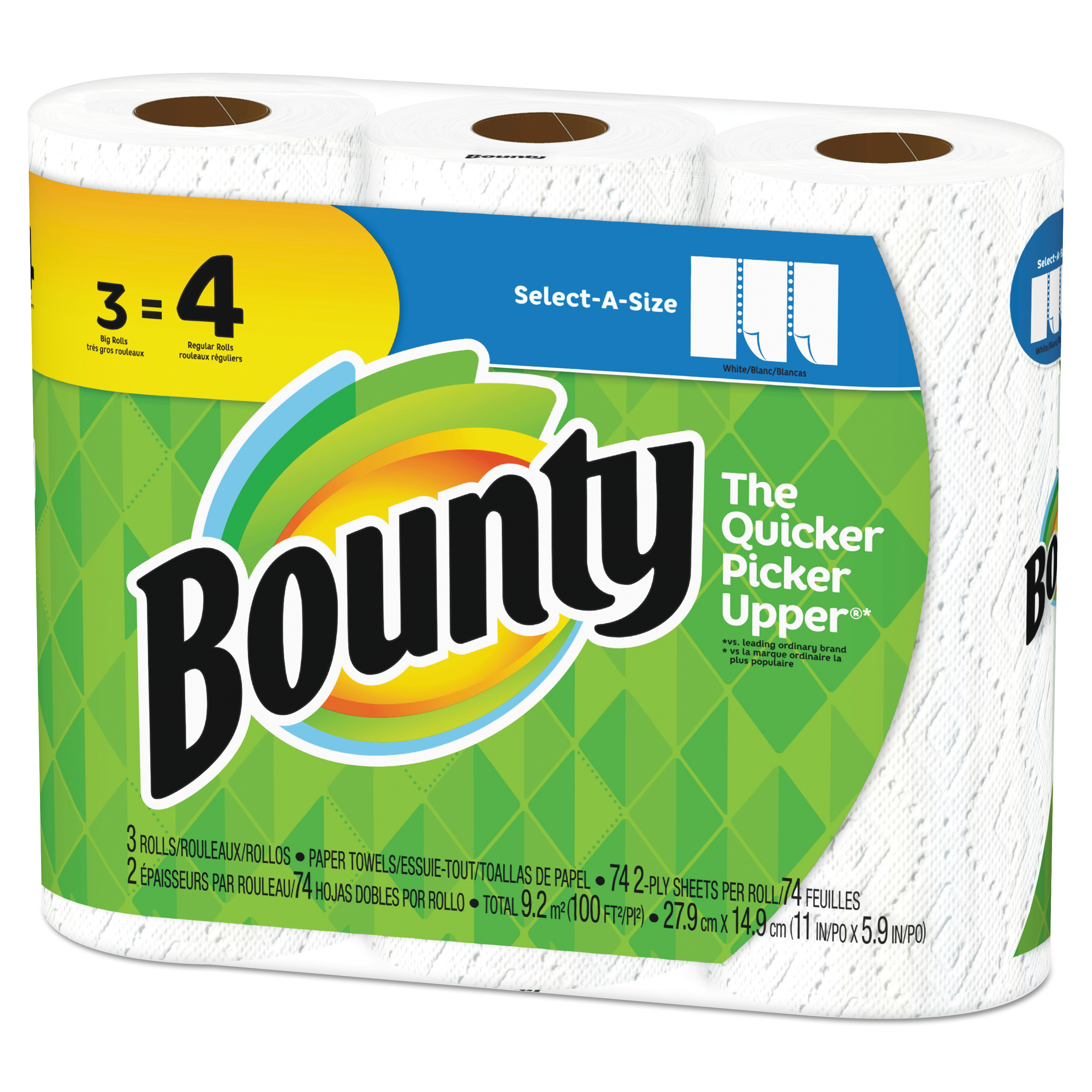  Bounty 76225 Select-a-Size Paper Towels, 2-Ply, White, 5.9 x 11, 74 SHT/RL, 3 RL/PK, 8 PK/CT (PGC76225) 