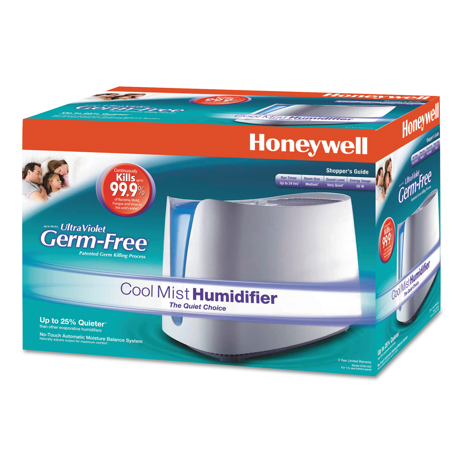  Honeywell HCM350 Germ Free Cool Moisture Humidifier, 1.1 gal, 17.48w x 9.37d x 11.85h, White (HWLHCM350) 