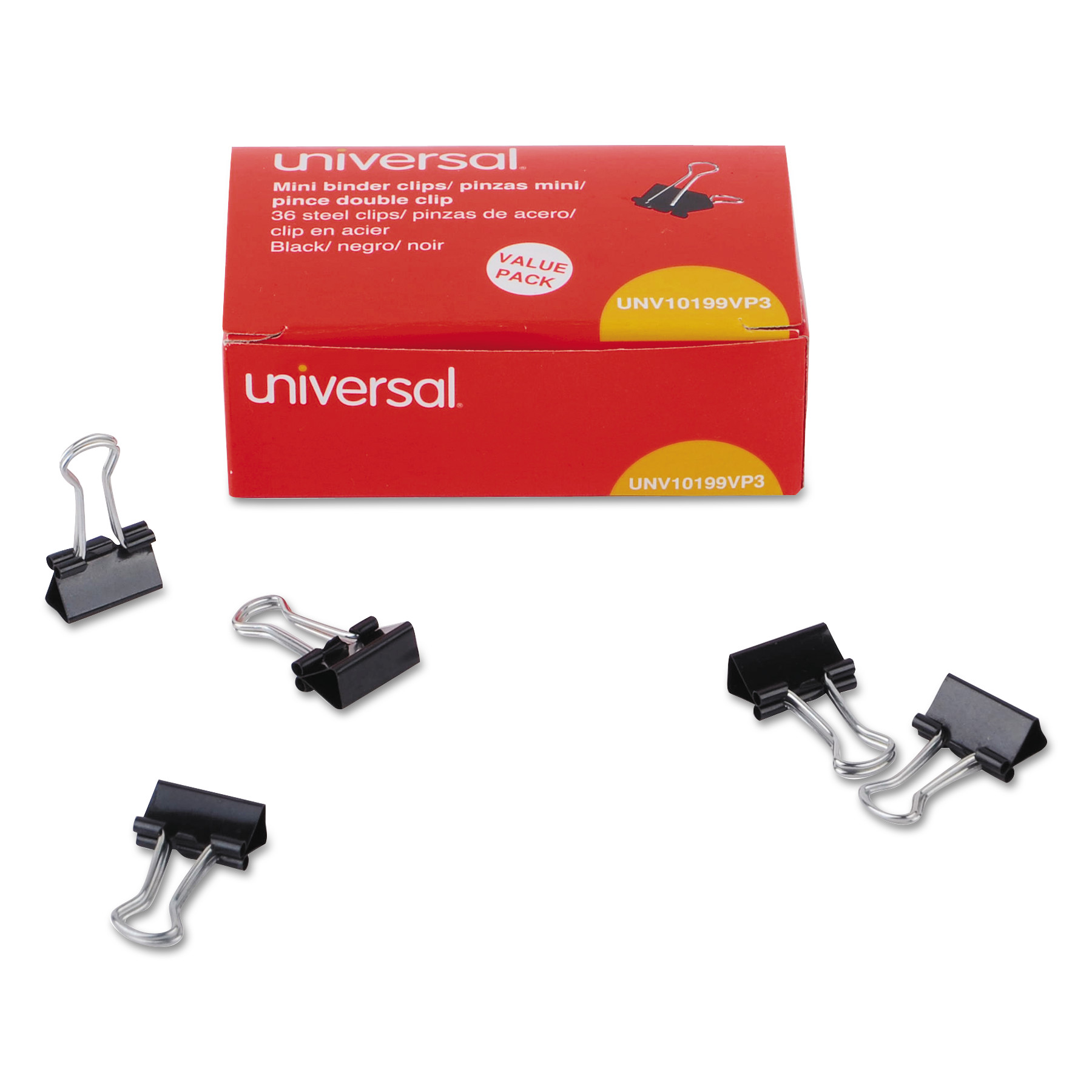  Universal UNV10199VP3 Binder Clips, Mini, Black/Silver, 36/Box (UNV10199VP3) 