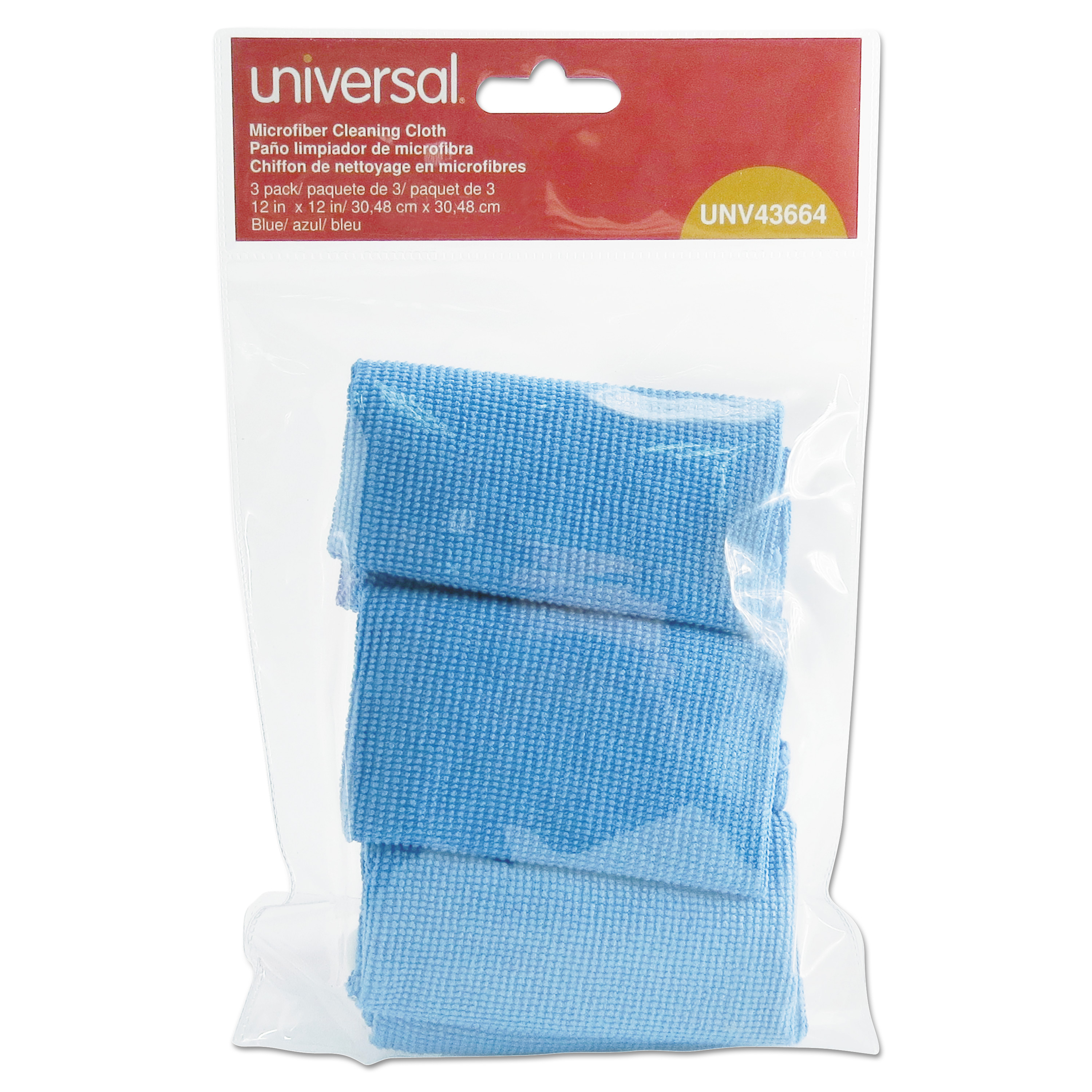  Universal UNV43664 Microfiber Cleaning Cloth, 12 x 12, Blue, 3/Pack (UNV43664) 