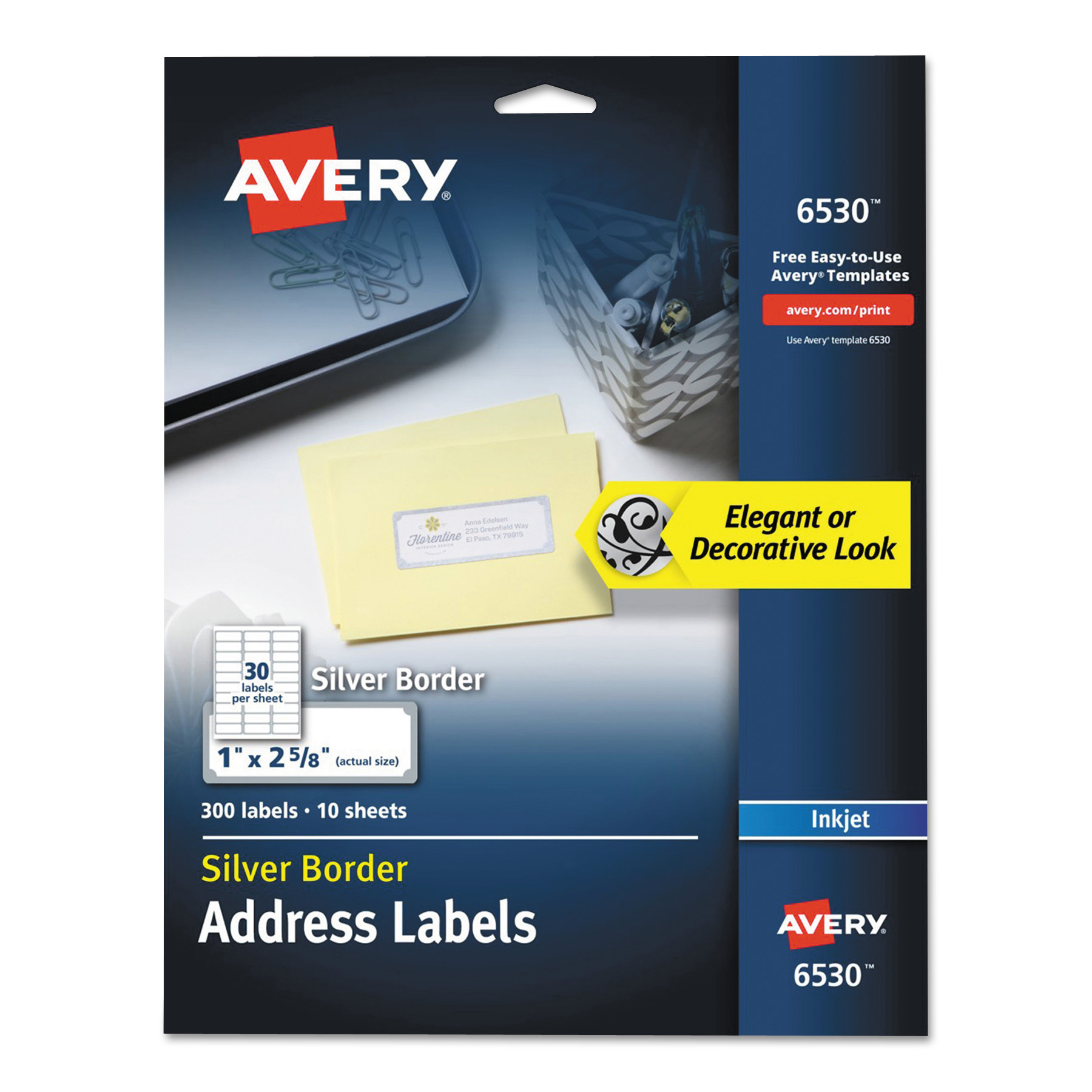  Avery 06530 White Easy Peel Address Labels w/ Border, Inkjet Printers, 1 x 2.63, White, 30/Sheet, 10 Sheets/Pack (AVE6530) 