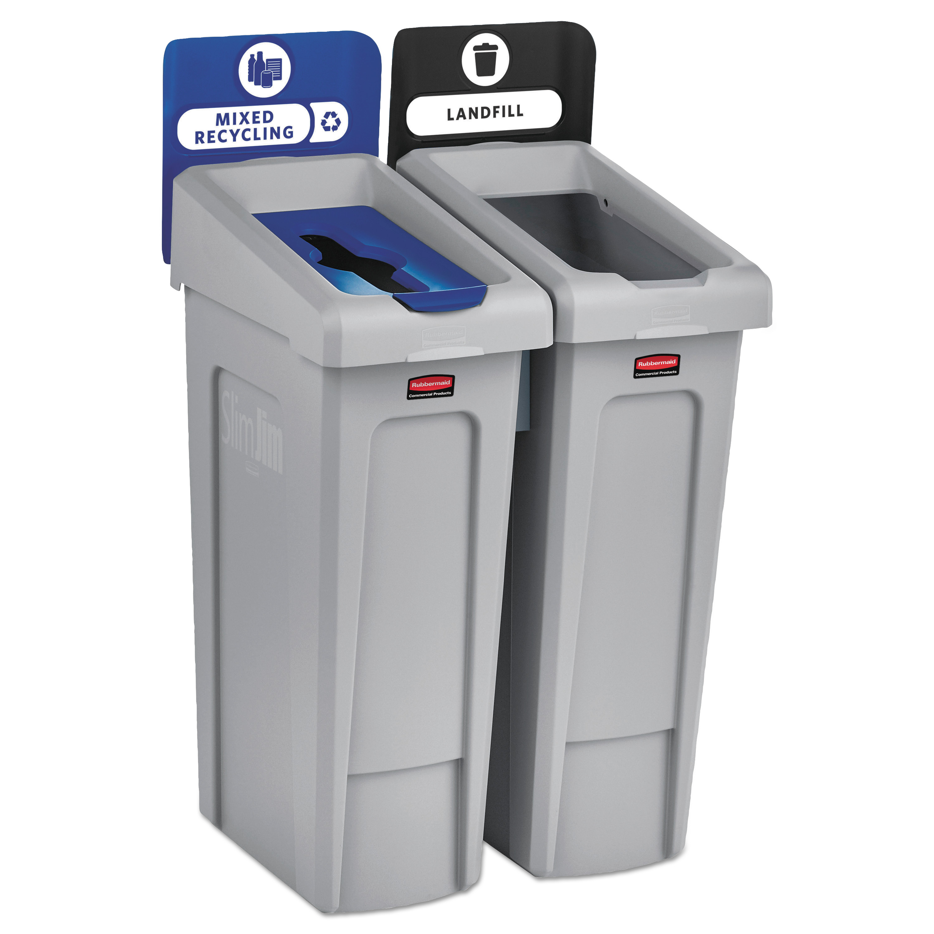  Rubbermaid Commercial 2007914 Slim Jim Recycling Station Kit, 46 gal, 2-Stream Landfill/Mixed Recycling (RCP2007914) 