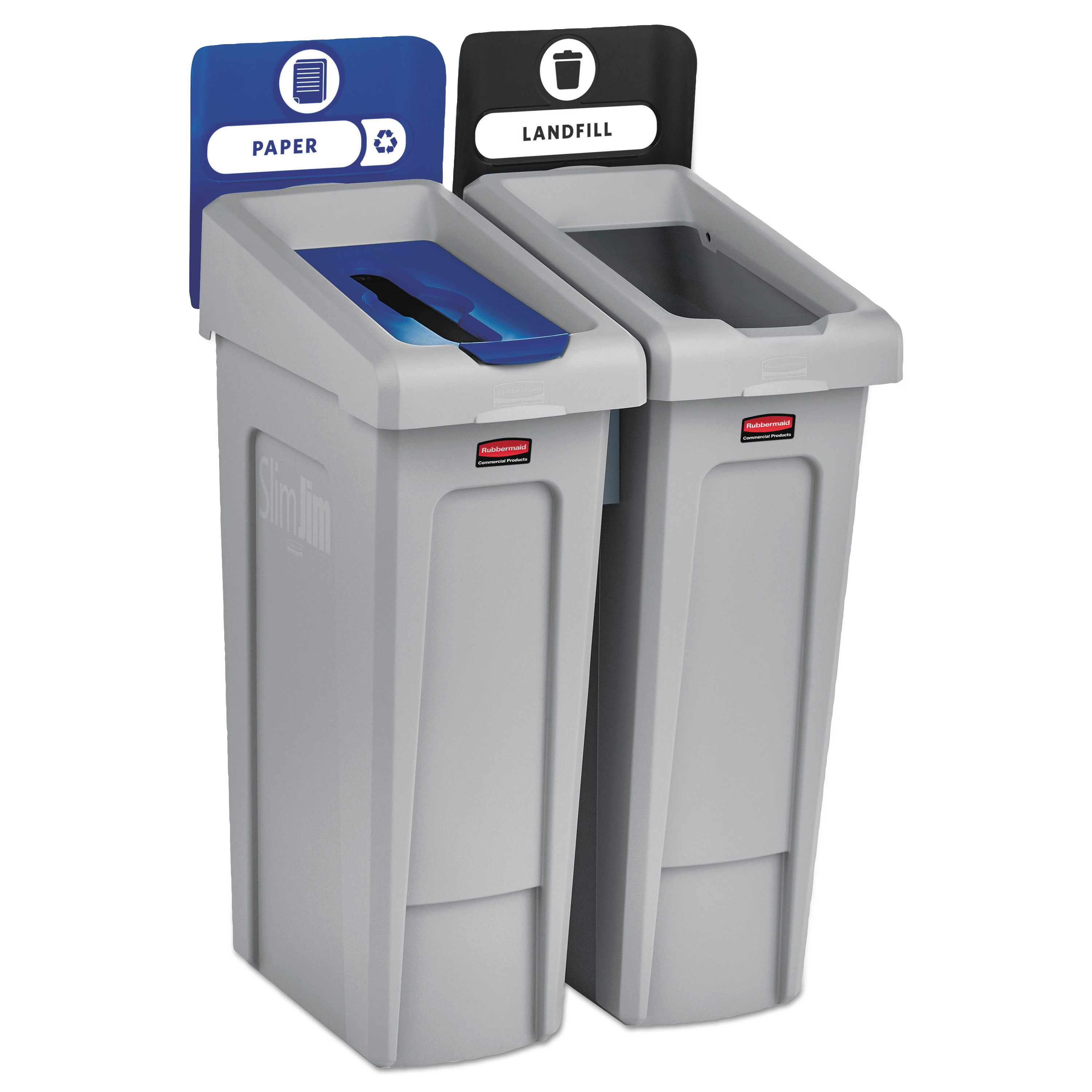  Rubbermaid Commercial 2007915 Slim Jim Recycling Station Kit, 46 gal, 2-Stream Landfill/Paper (RCP2007915) 