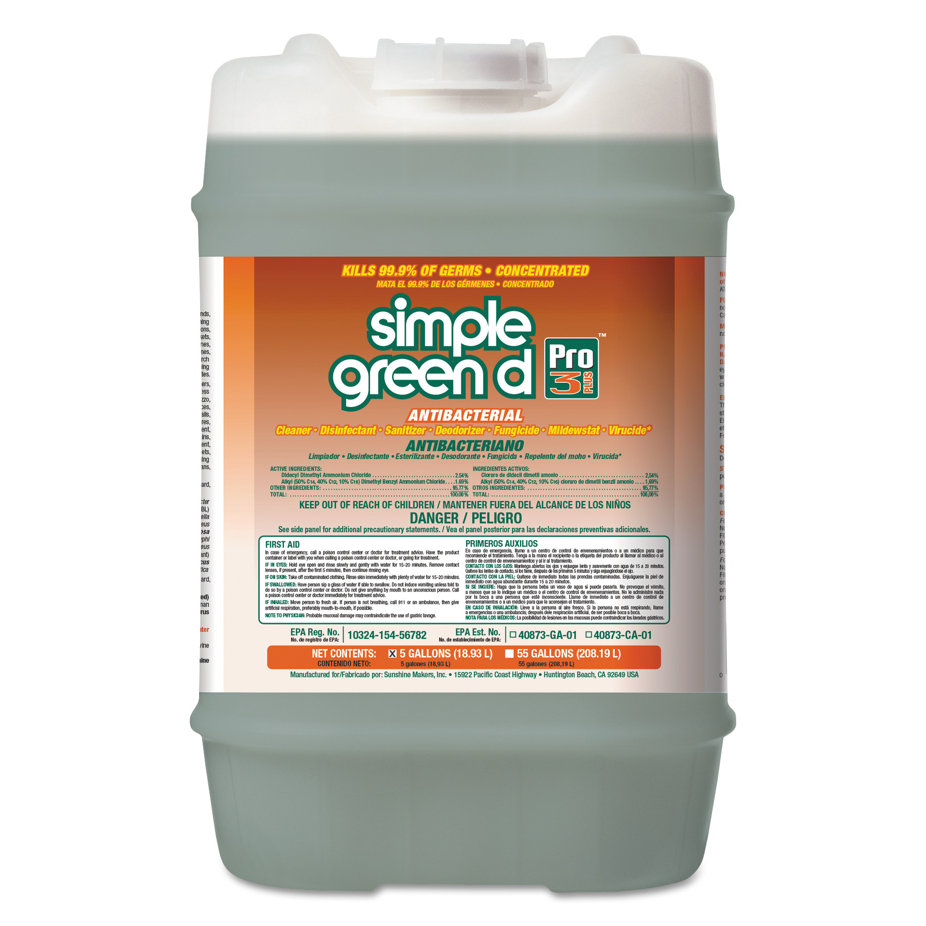  Simple Green 3300000101005 d Pro 3 Plus Antibacterial Concentrate, Herbal, 5 gal Pail (SMP01005) 