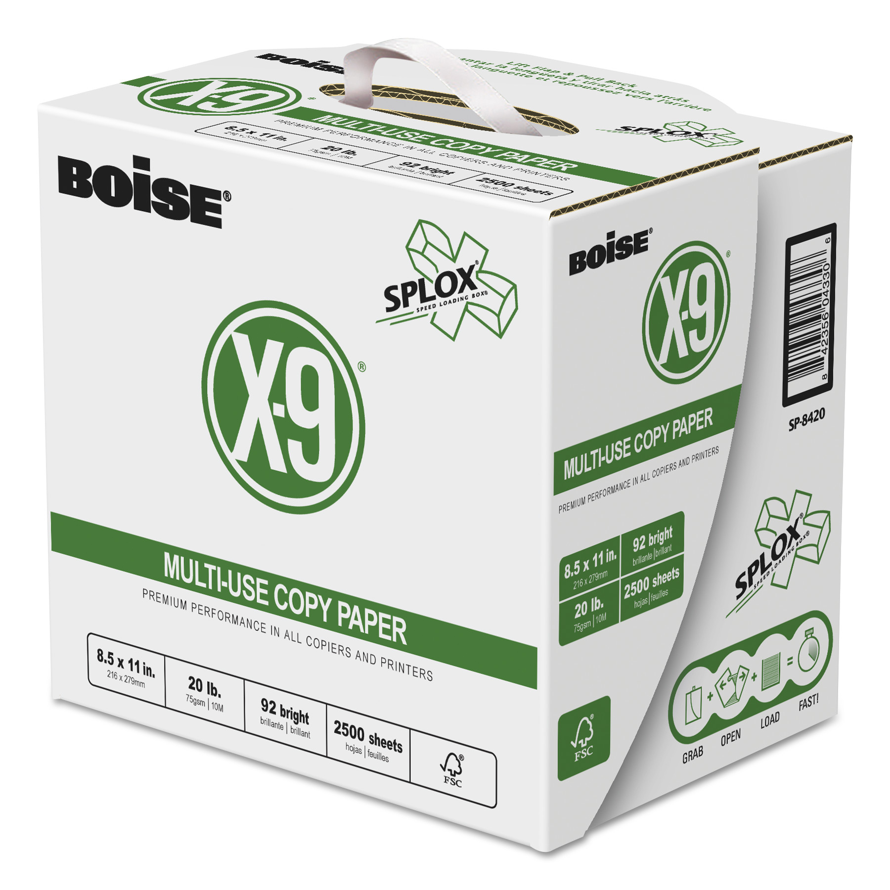  Boise SP-8420PLT X-9 SPLOX Multi-Use Paper , 92 Bright, 20 lb, 8.5 x 11, White, 2500 Sheets/Carton, 80 Cartons/Pallet (CASSP8420PLT) 