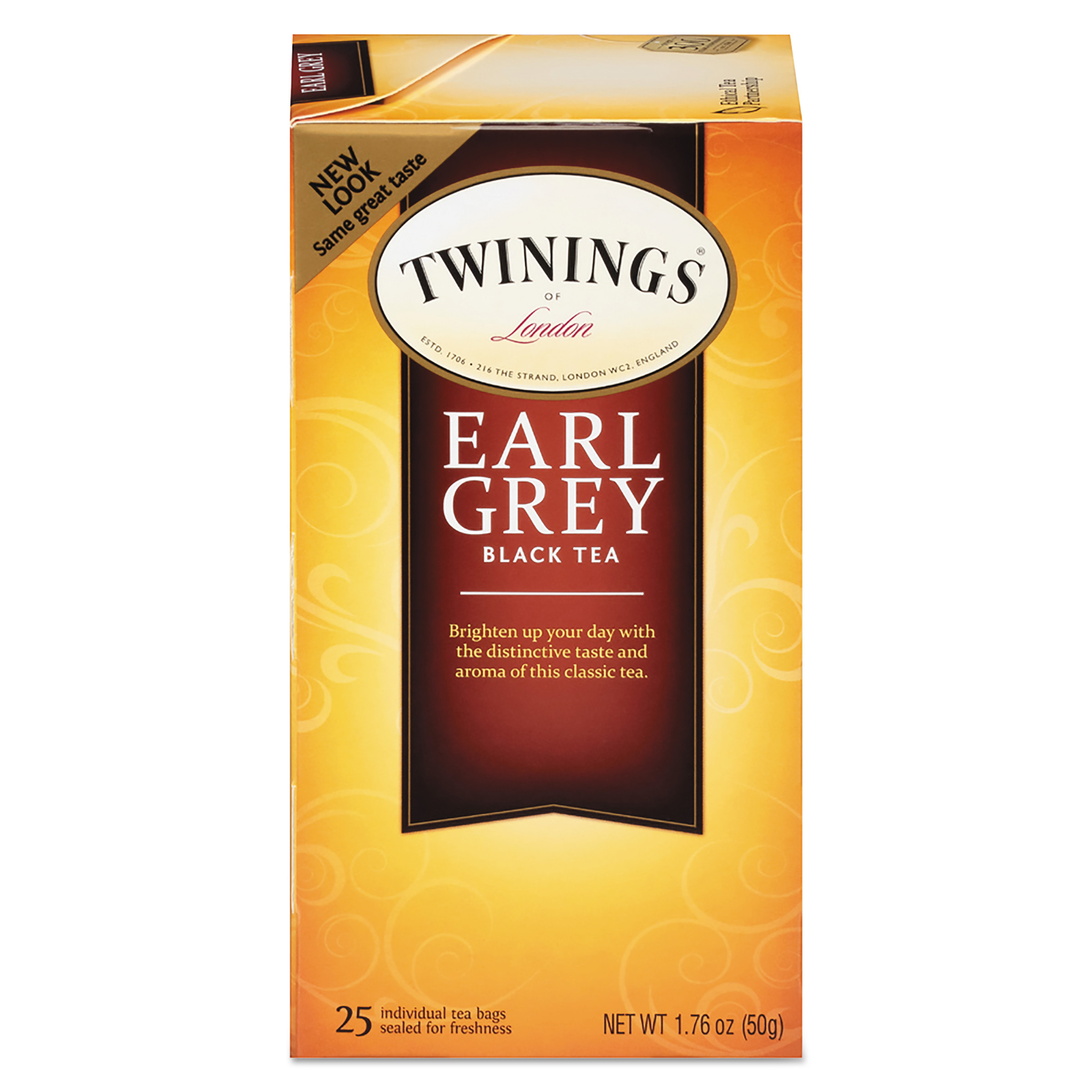  TWININGS TNA51728 Tea Bags, Earl Grey, 1.76 oz, 25/Box (TWG09183) 