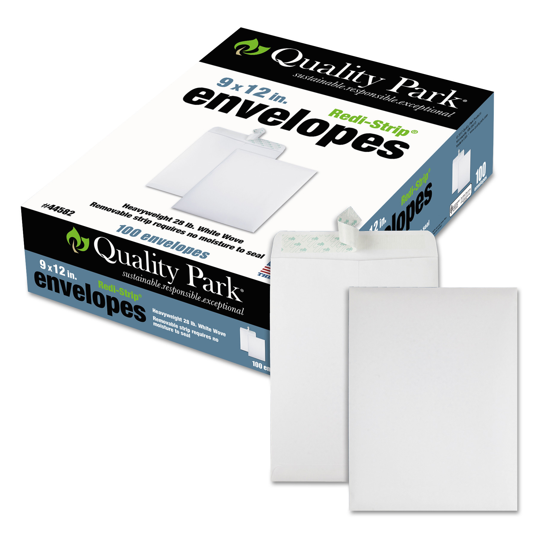  Quality Park QUA44582 Redi-Strip Catalog Envelope, #10 1/2, Cheese Blade Flap, Redi-Strip Closure, 9 x 12, White, 100/Box (QUA44582) 