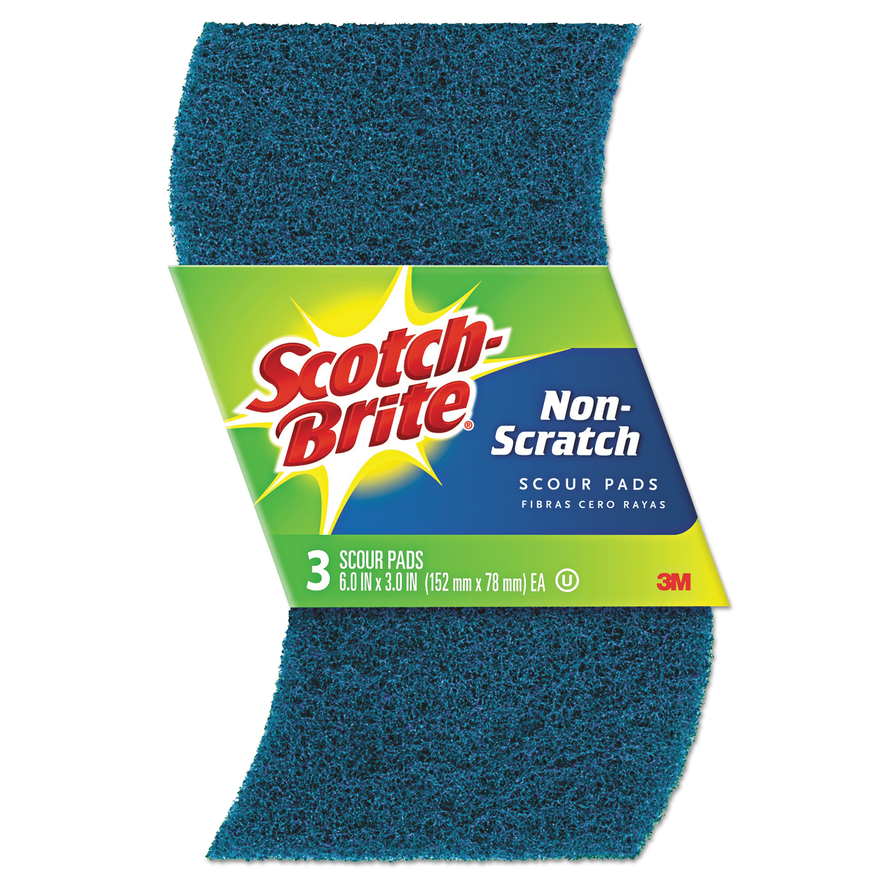 Non-Scratch Scour Pads, Size 3 x 6, Blue, 10/Carton