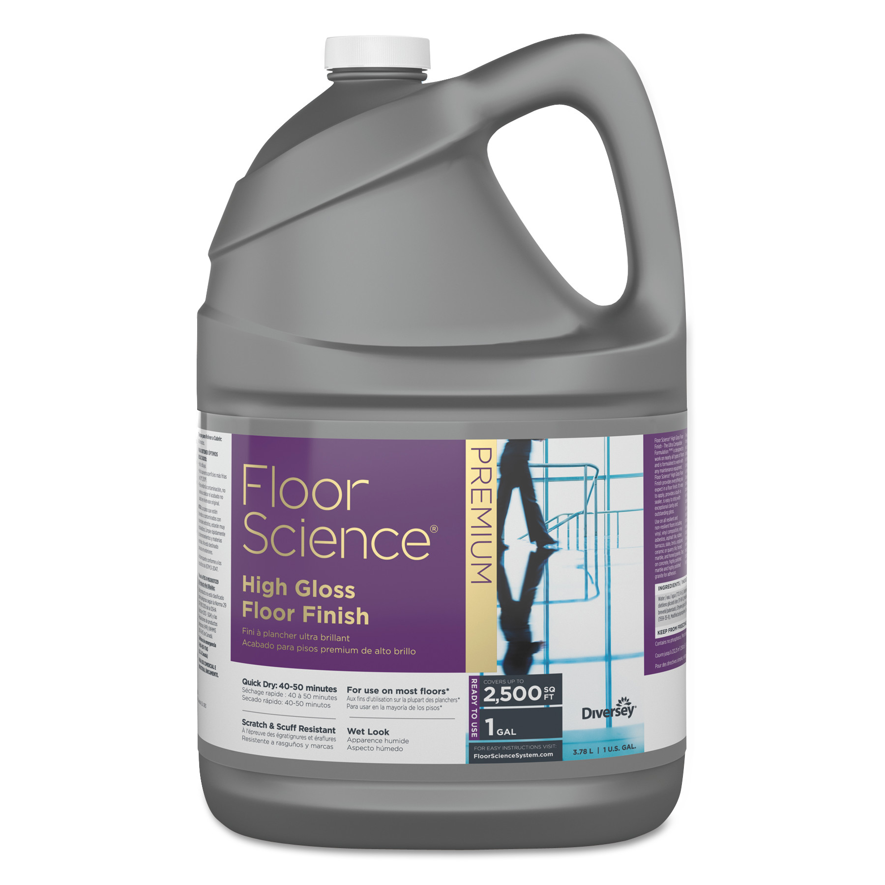  Diversey CBD540410 Floor Science Premium High Gloss Floor Finish, Clear Scent, 1 gal Container,4/CT (DVOCBD540410) 