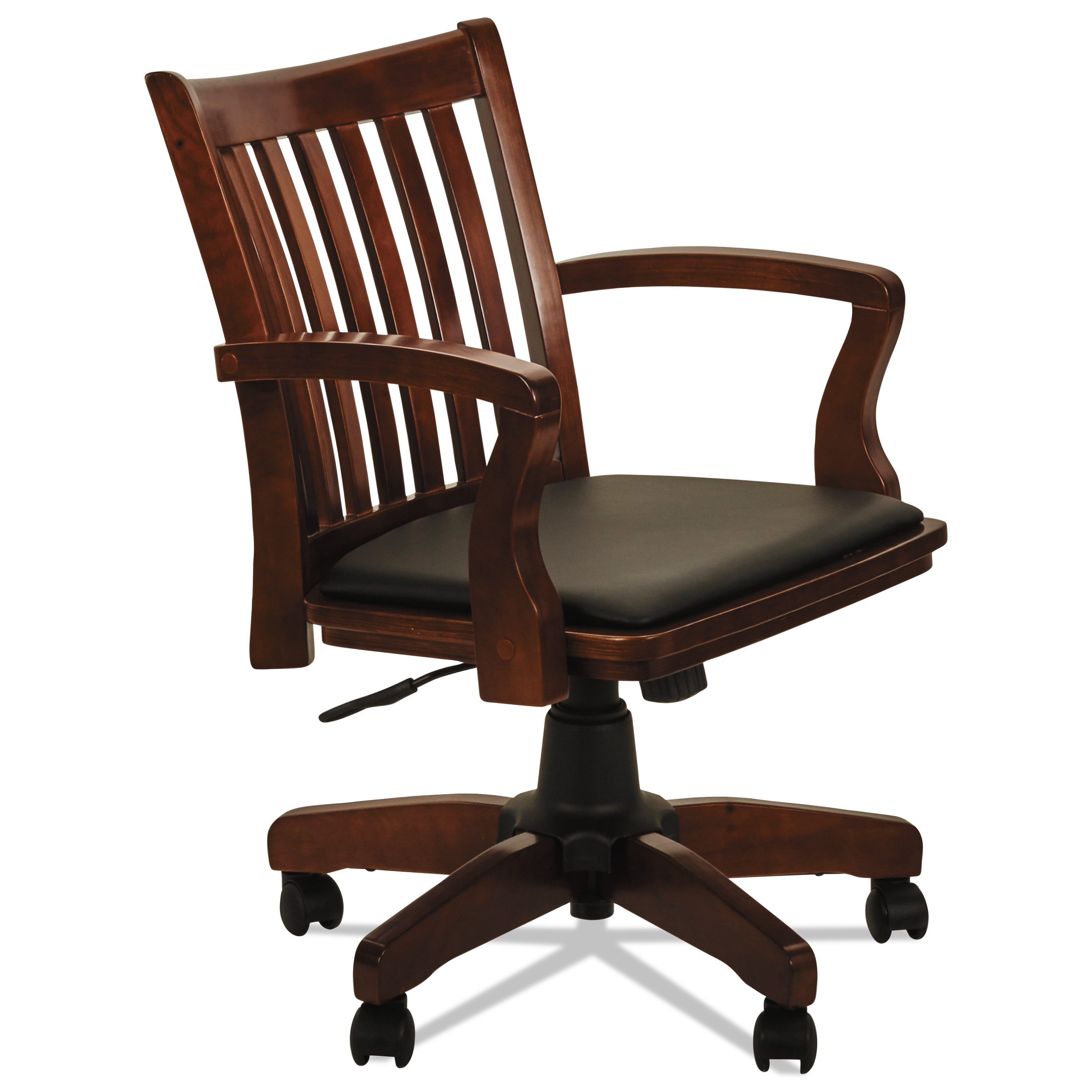  Alera ALEPC4299C Alera Postal Series Slat-Back Wood/Leather Chair, Supports up to 275 lbs., Cherry Seat/Black Back, Cherry Base (ALEPC4299C) 
