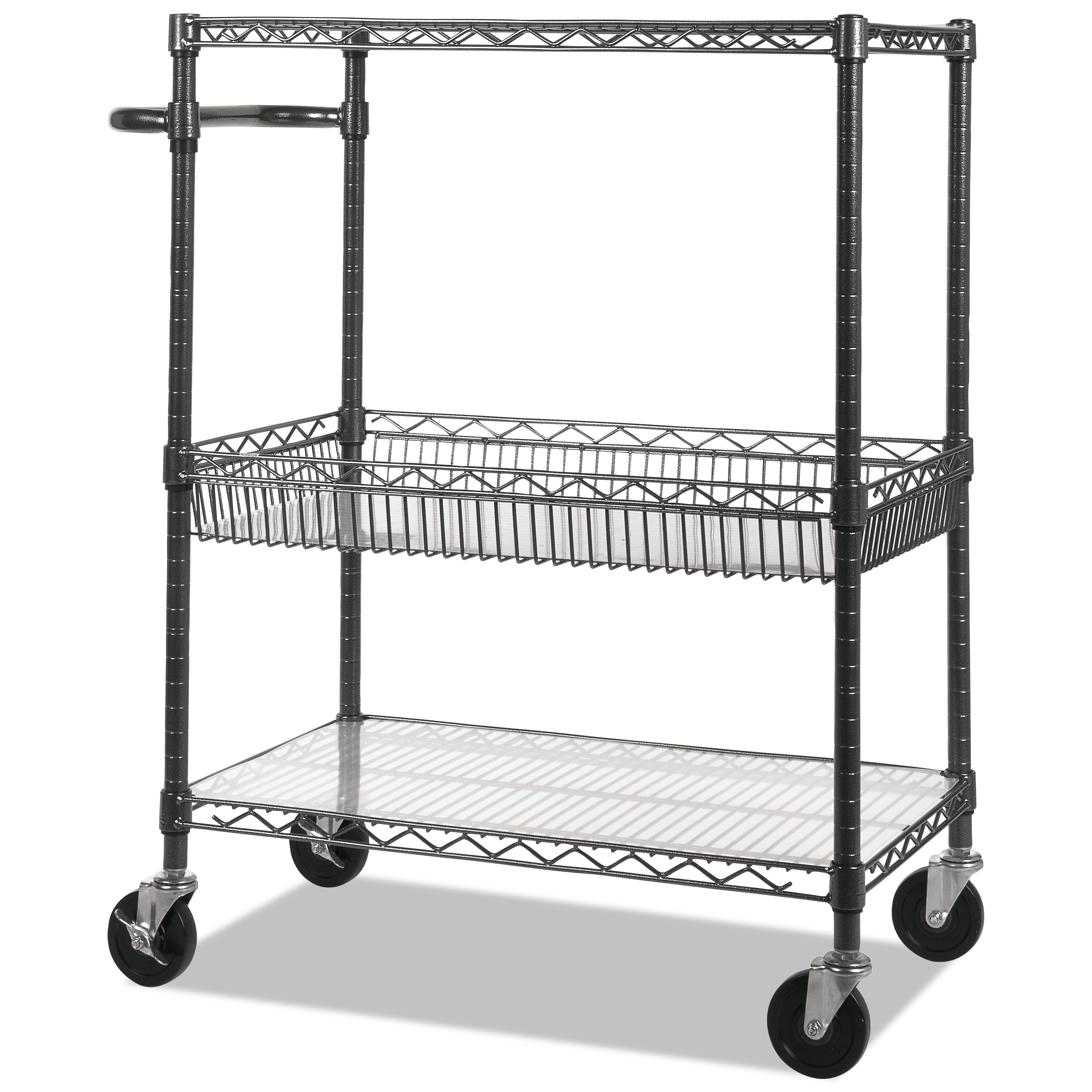  Alera ALESW543018BA Three-Tier Wire Cart with Basket, 34w x 18d x 40h, Black Anthracite (ALESW543018BA) 