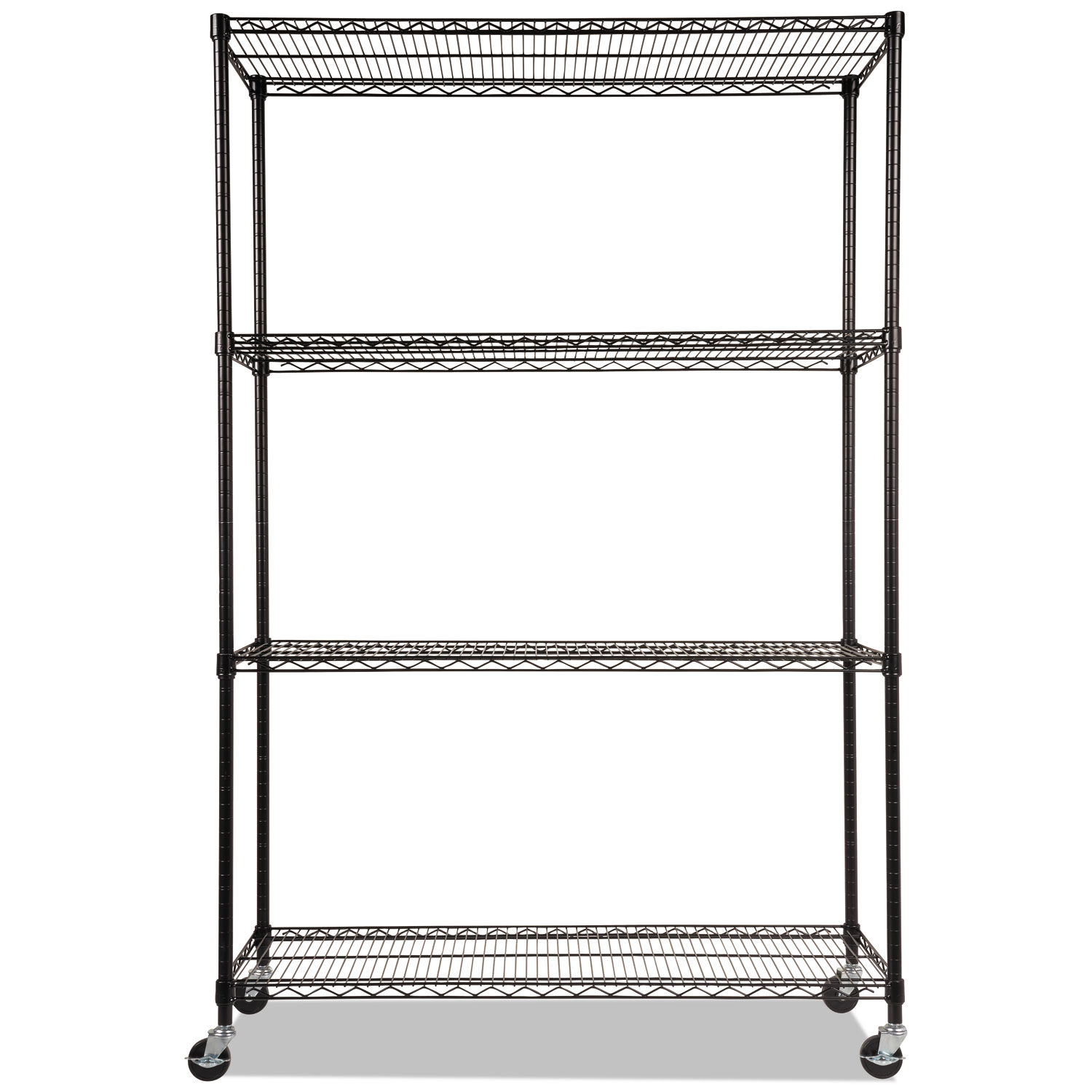 NSF Certified 4-Shelf Wire Shelving Kit w/Casters & Liners, 48 x 18 x 72, Black