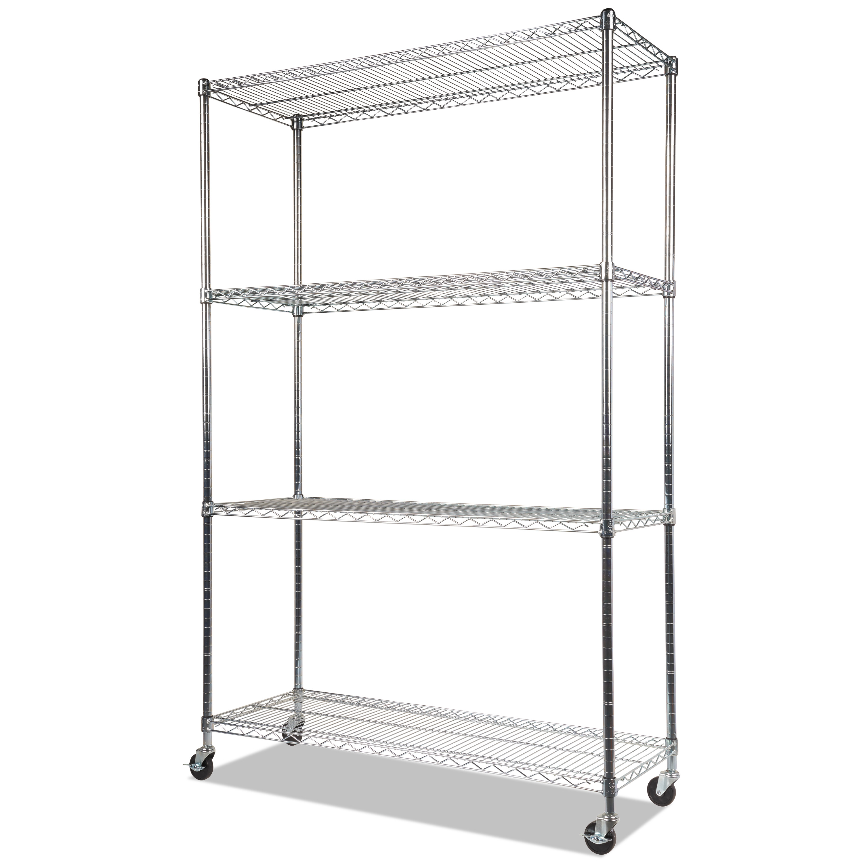 NSF Certified 4-Shelf Wire Shelving Kit with Casters, 48w x 18d x 72h, Silver