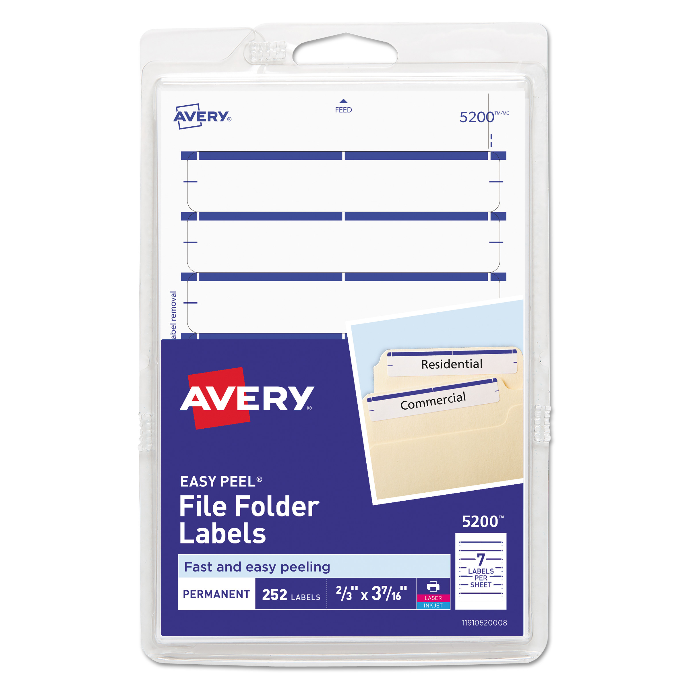  Avery 05200 Printable 4 x 6 - Permanent File Folder Labels, 0.69 x 3.44, White, 7/Sheet, 36 Sheets/Pack (AVE05200) 