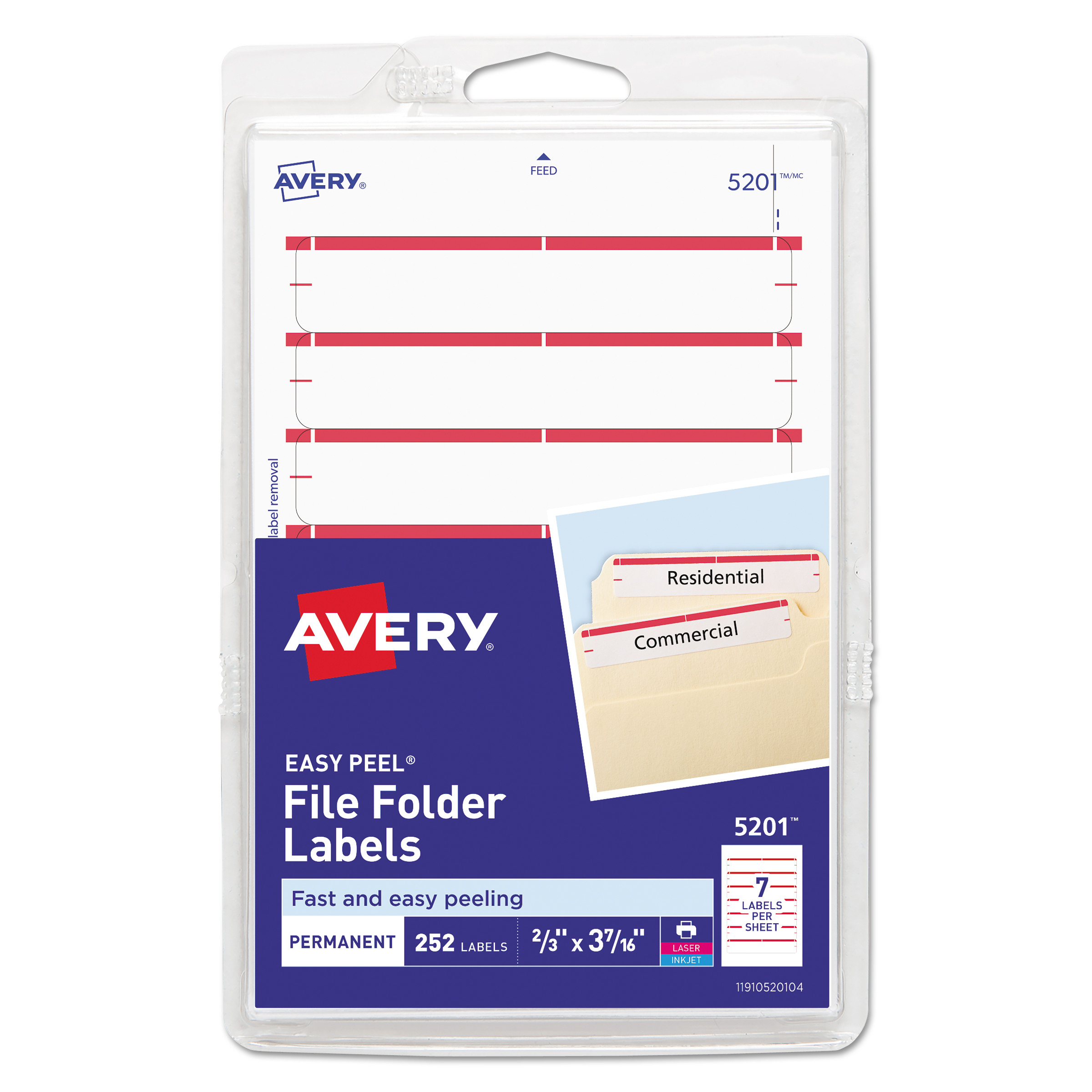  Avery 05201 Printable 4 x 6 - Permanent File Folder Labels, 0.69 x 3.44, White, 7/Sheet, 36 Sheets/Pack (AVE05201) 