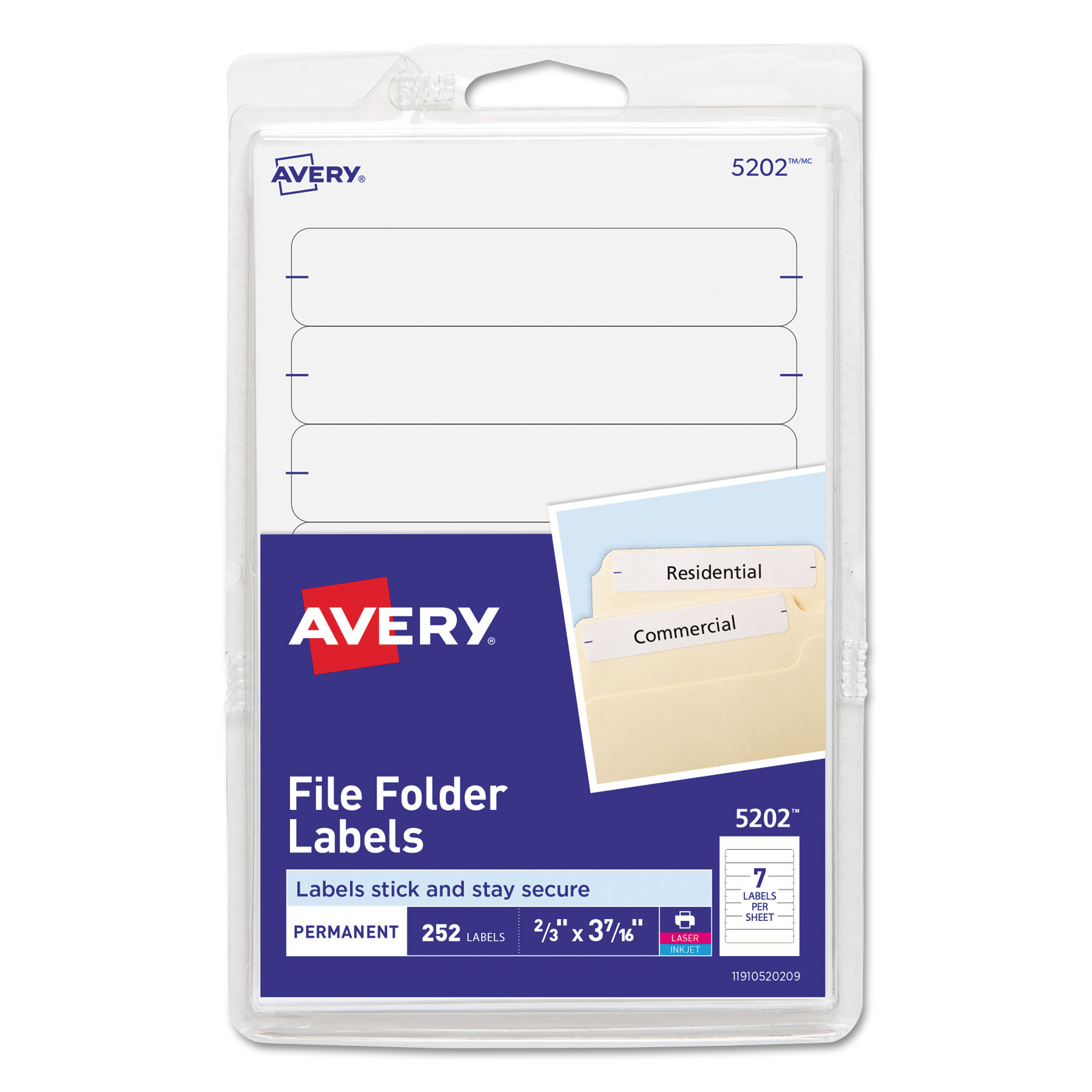  Avery 05202 Printable 4 x 6 - Permanent File Folder Labels, 0.69 x 3.44, White, 7/Sheet, 36 Sheets/Pack (AVE05202) 