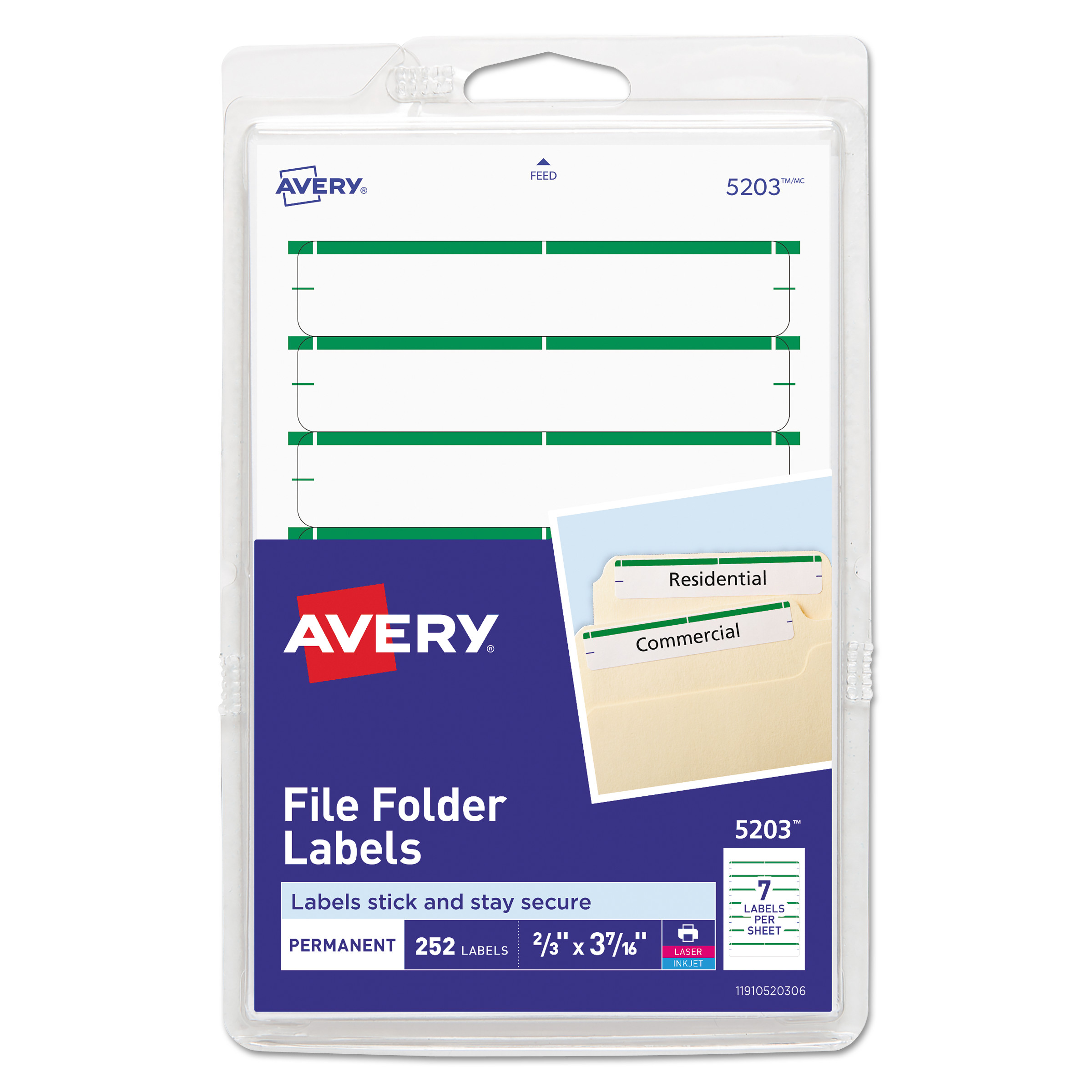  Avery 05203 Printable 4 x 6 - Permanent File Folder Labels, 0.69 x 3.44, White, 7/Sheet, 36 Sheets/Pack (AVE05203) 