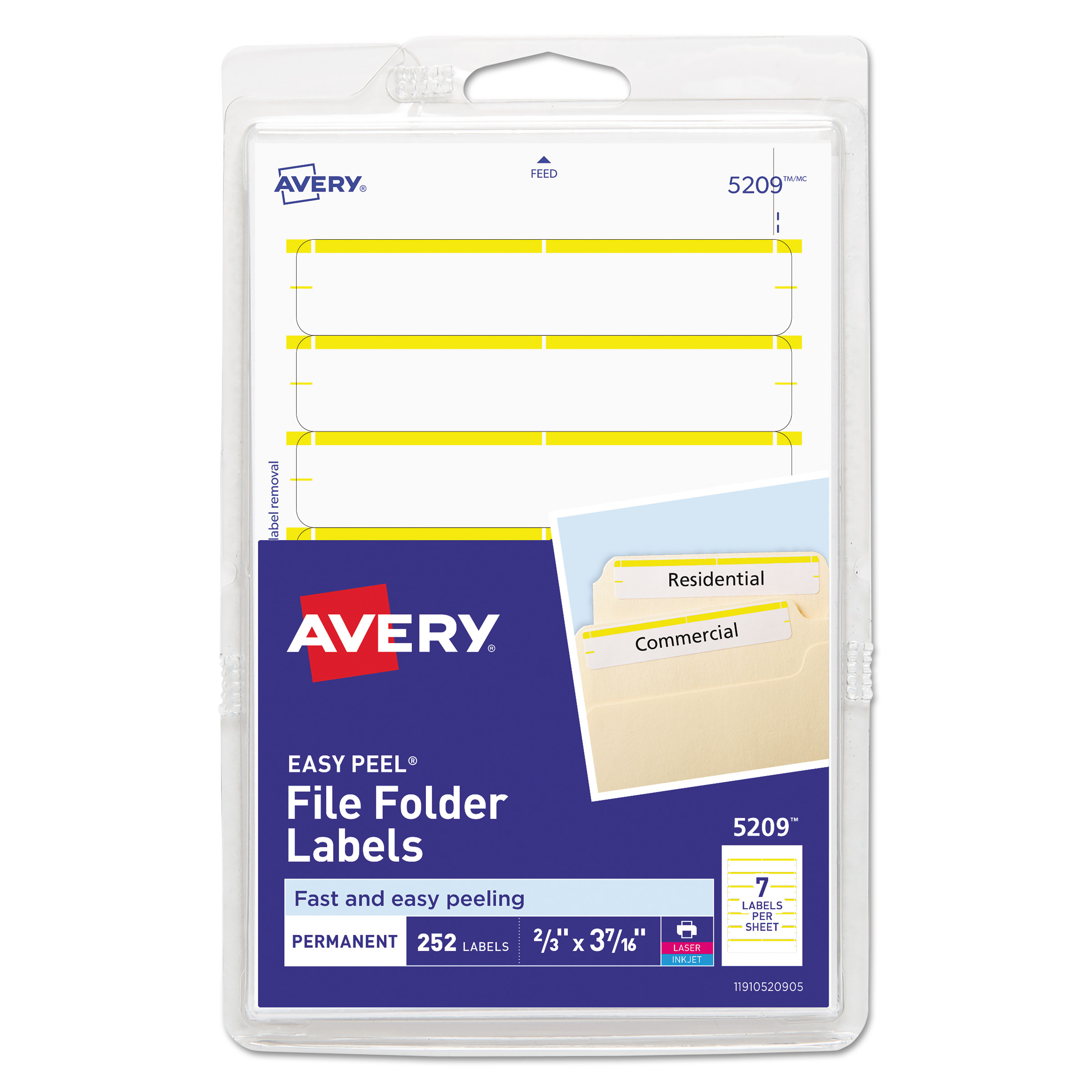  Avery 05209 Printable 4 x 6 - Permanent File Folder Labels, 0.69 x 3.44, White, 7/Sheet, 36 Sheets/Pack (AVE05209) 