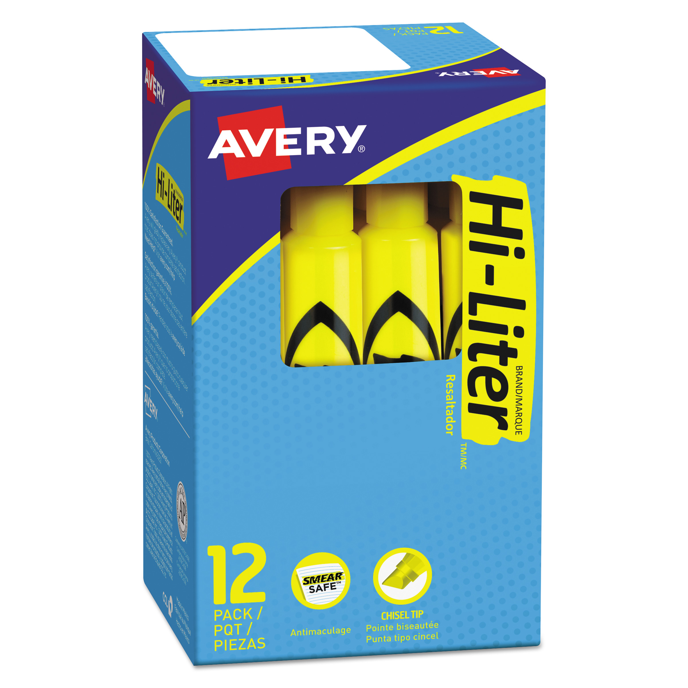  Avery 07742 HI-LITER Desk-Style Highlighters, Chisel Tip, Yellow, Dozen (AVE07742) 