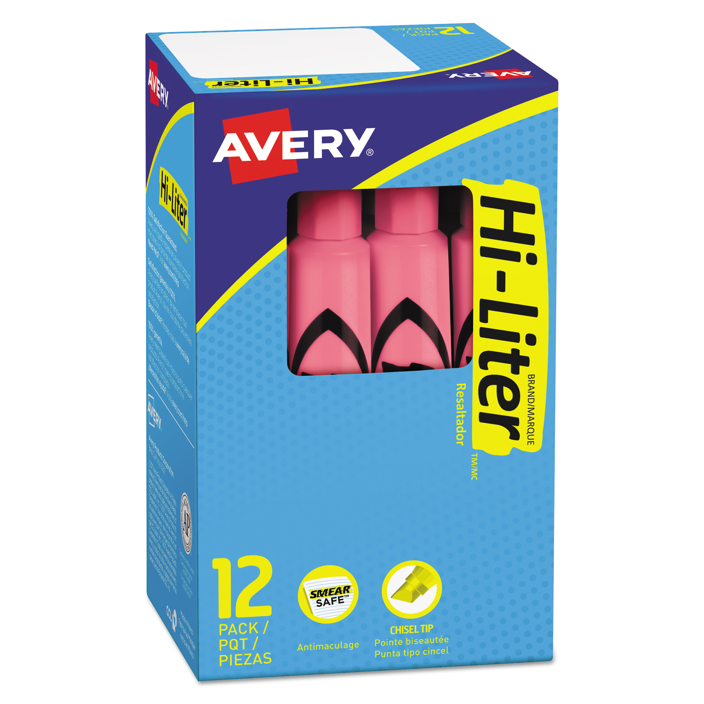  Avery 07749 HI-LITER Desk-Style Highlighters, Chisel Tip, Light Pink, Dozen (AVE07749) 