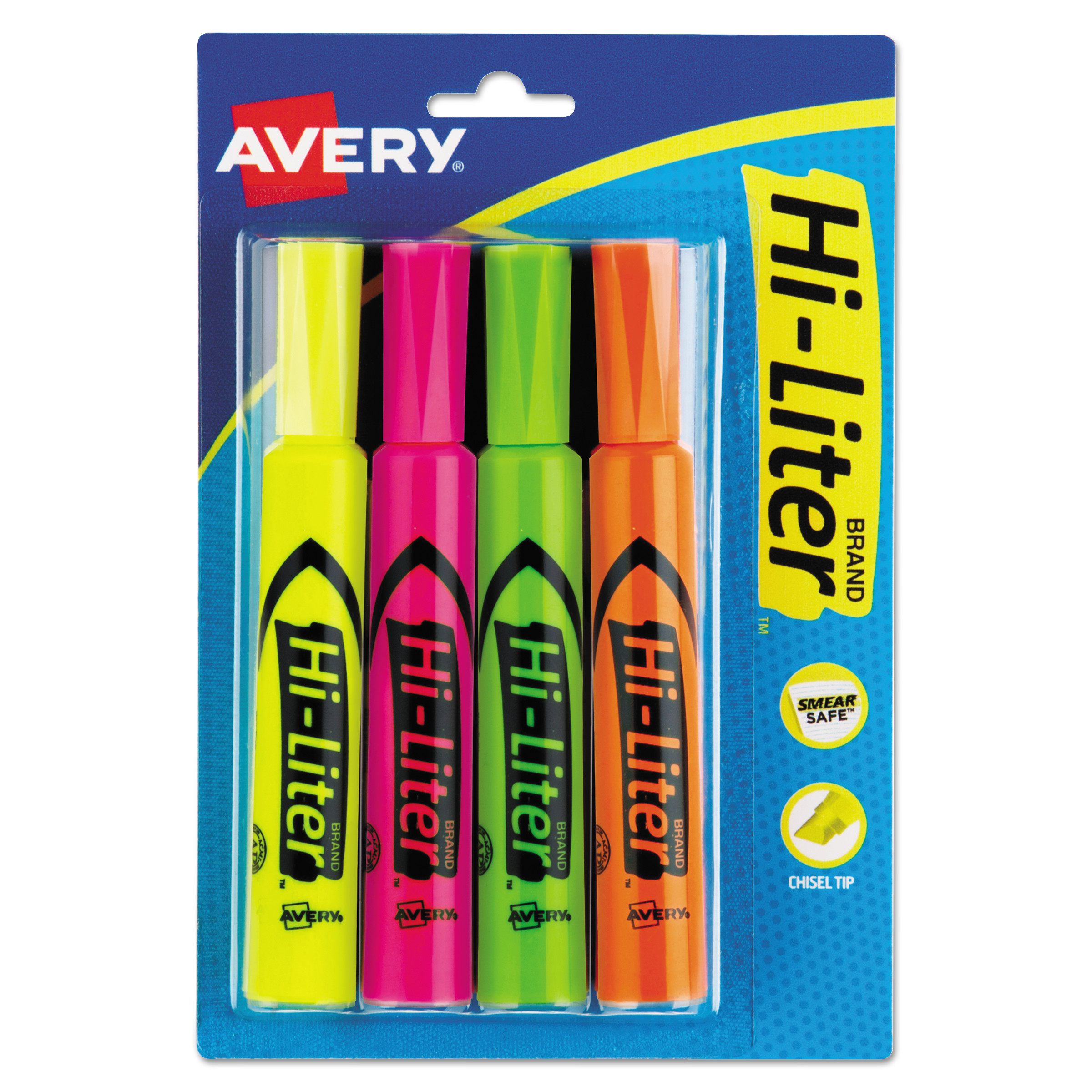  Avery 24063 HI-LITER Desk-Style Highlighters, Chisel Tip, Assorted Colors, 4/Set (AVE24063) 
