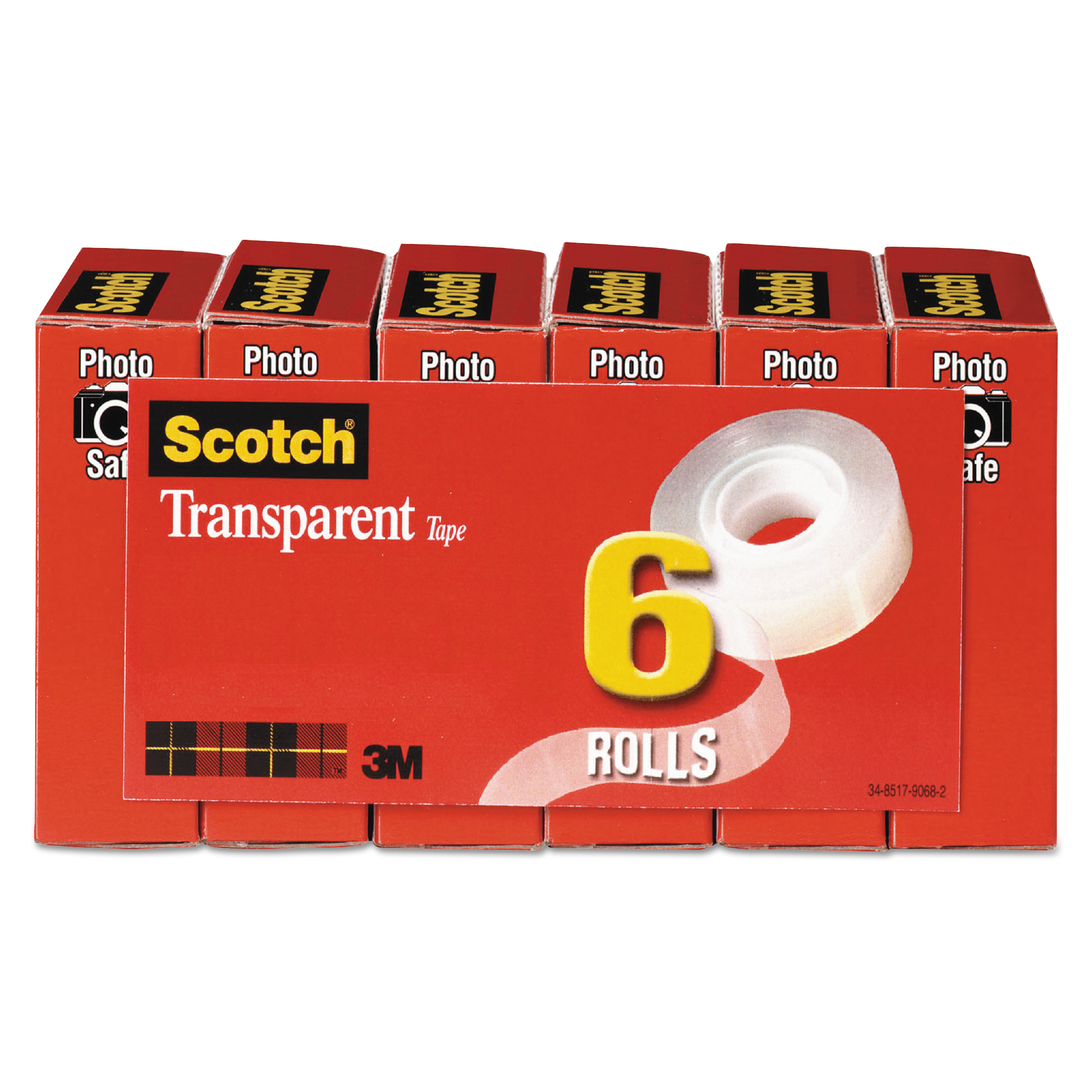  Scotch 600-6PK Transparent Tape, 1 Core, 0.75 x 36 yds, Transparent, 6/Pack (MMM6006PK) 