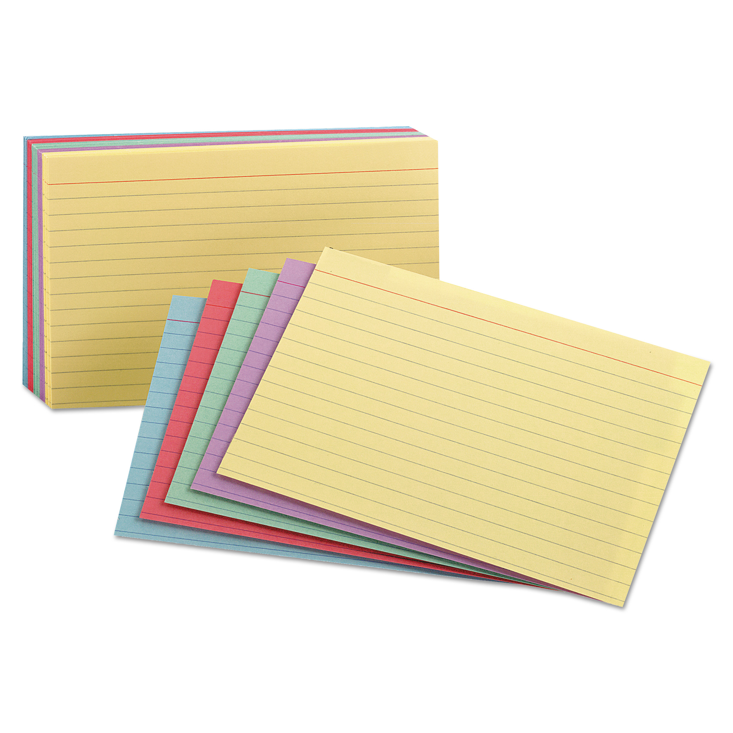 Ruled Index Cards, 5 x 8, Blue/Violet/Canary/Green/Cherry, 100 