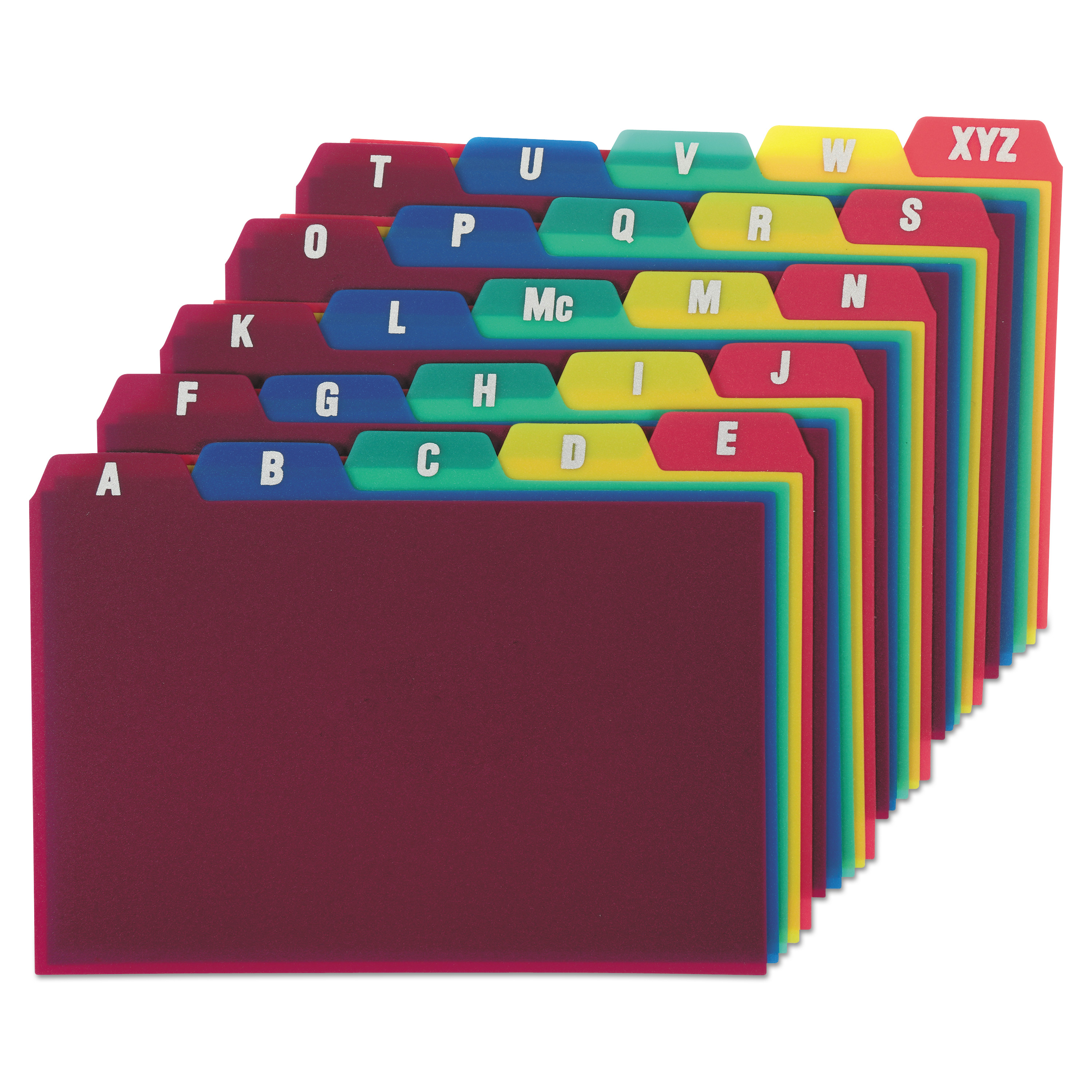 Durable Poly A-Z Card Guides, 1/5-Cut Top Tab, A to Z, 4 x 6, Assorted Colors, 25/Set
