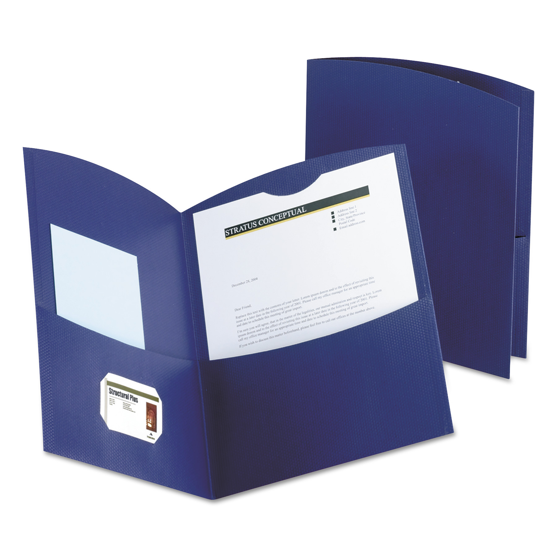 Contour Two-Pocket Recycled Paper Folder, 100-Sheet Capacity, Dark Blue