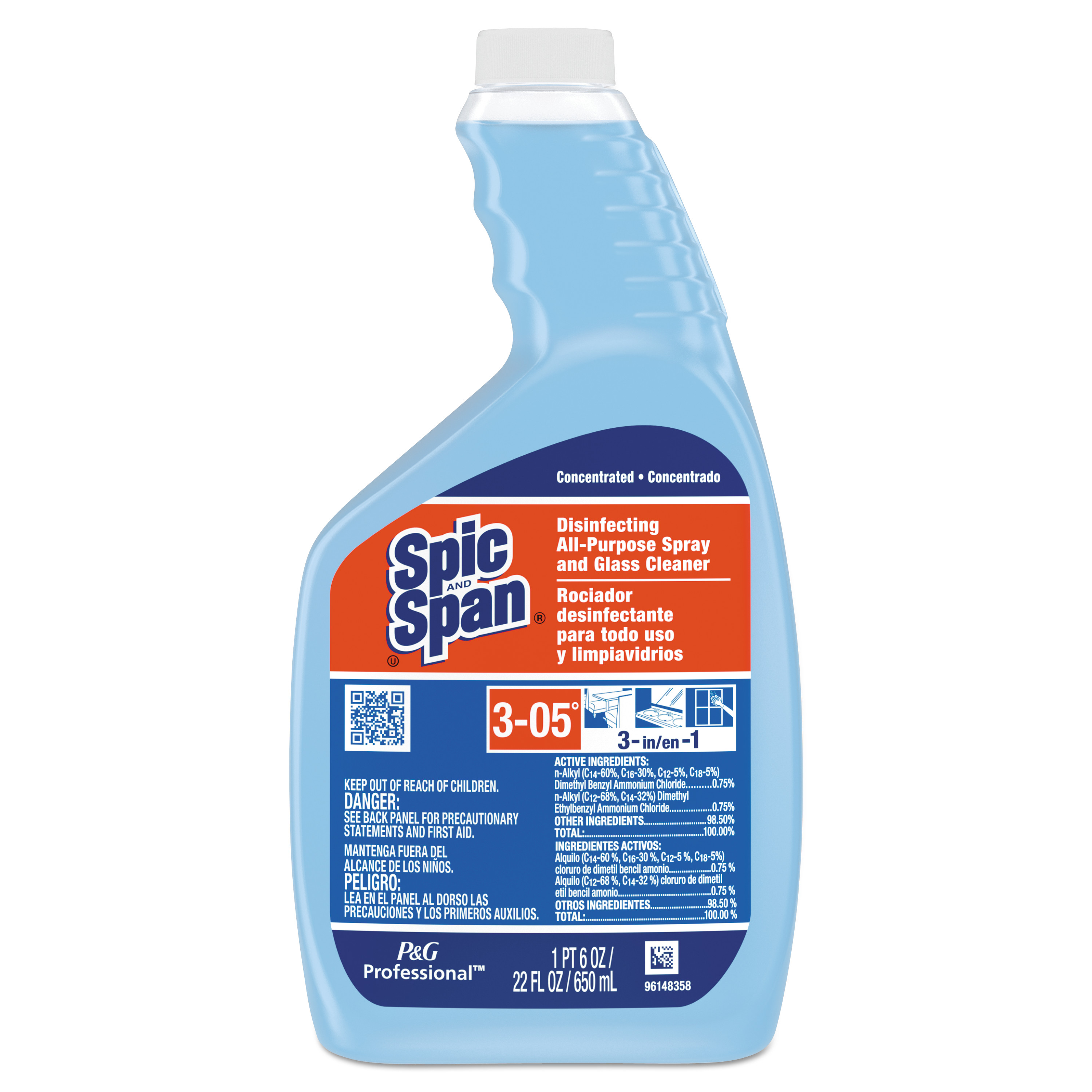  Spic and Span 08636 Disinfecting All-Purpose Spray & Glass Cleaner, Concentrate Liquid, 22oz, 3/CT (PGC08636) 