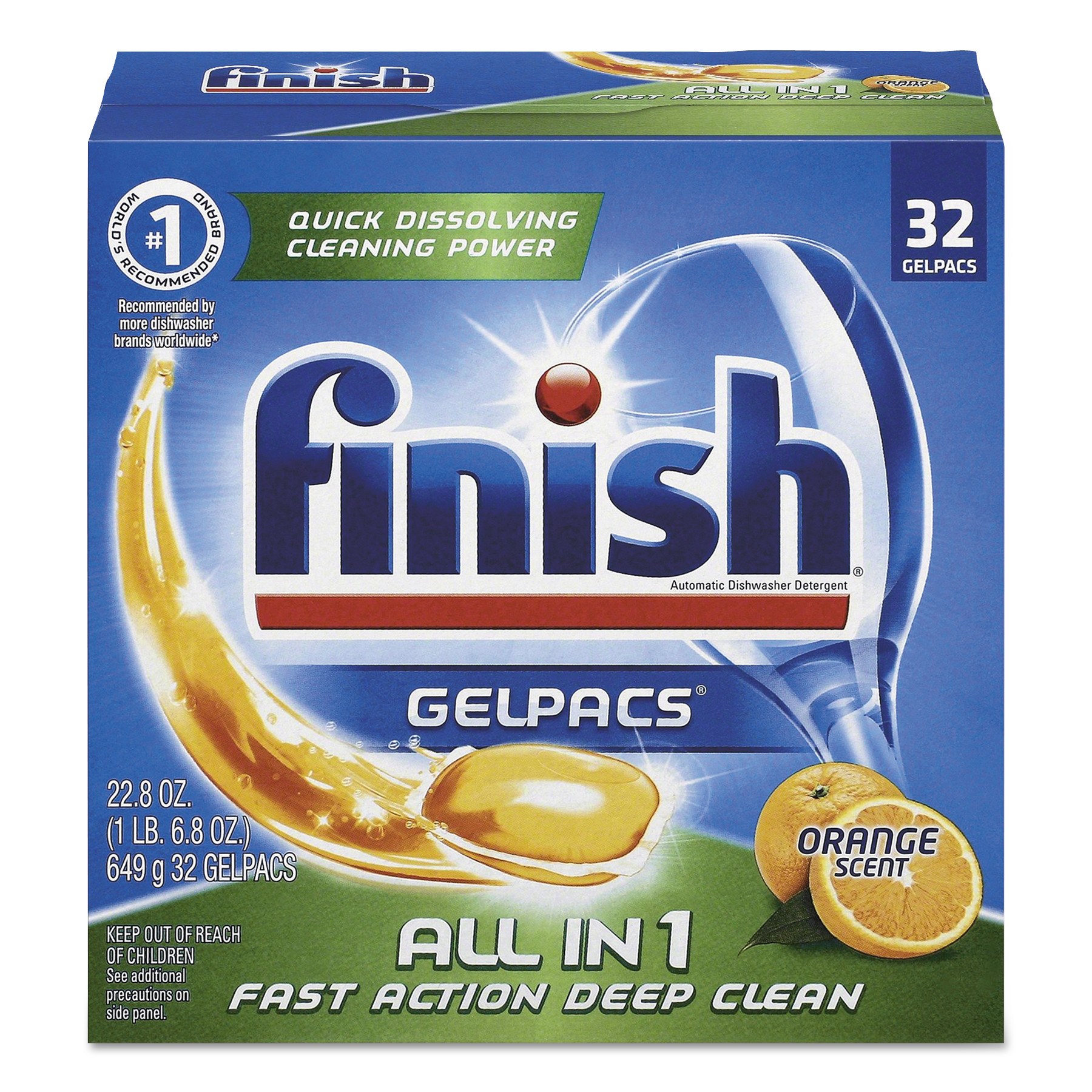  FINISH 51700-81053 Dish Detergent Gelpacs, Orange Scent, Box of 32 Gelpacs, 8 Boxes/Carton (RAC81053CT) 