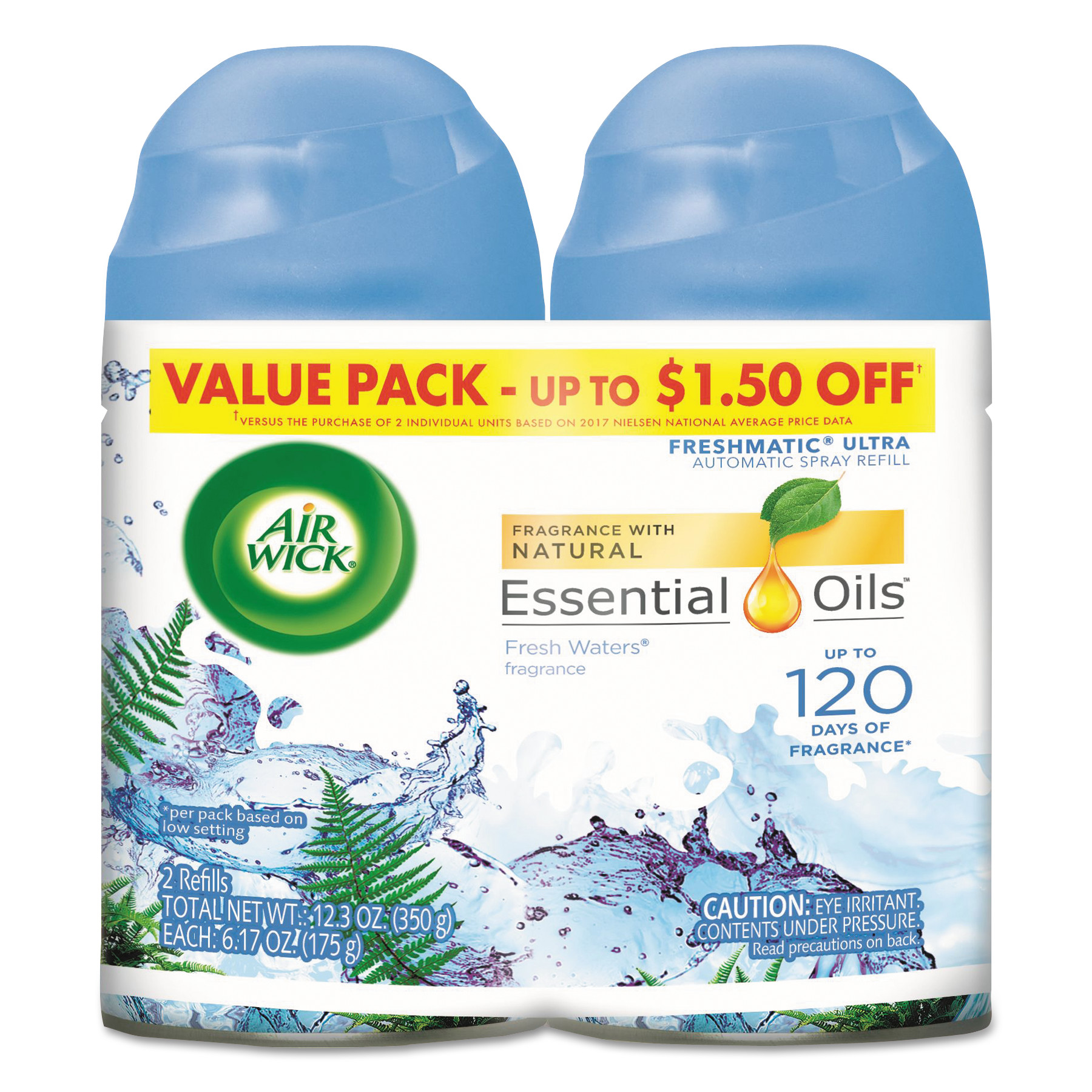  Air Wick 62338-82093 Freshmatic Ultra Spray Refill, Fresh Waters, Aerosol, 5.89 oz, 2/Pack 3 Packs/Carton (RAC82093CT) 