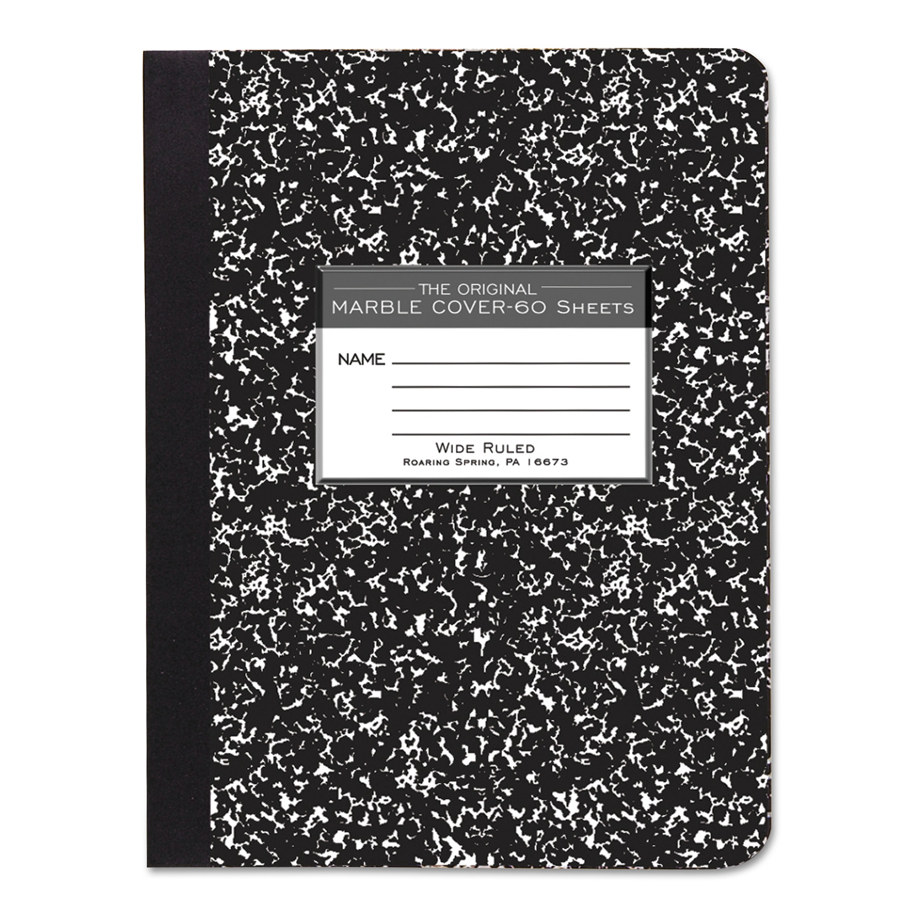  Roaring Spring 77222 Marble Cover Composition Book, Wide/Legal Rule, Black Cover, 9.75 x 7.5, 60 Sheets (ROA77222) 