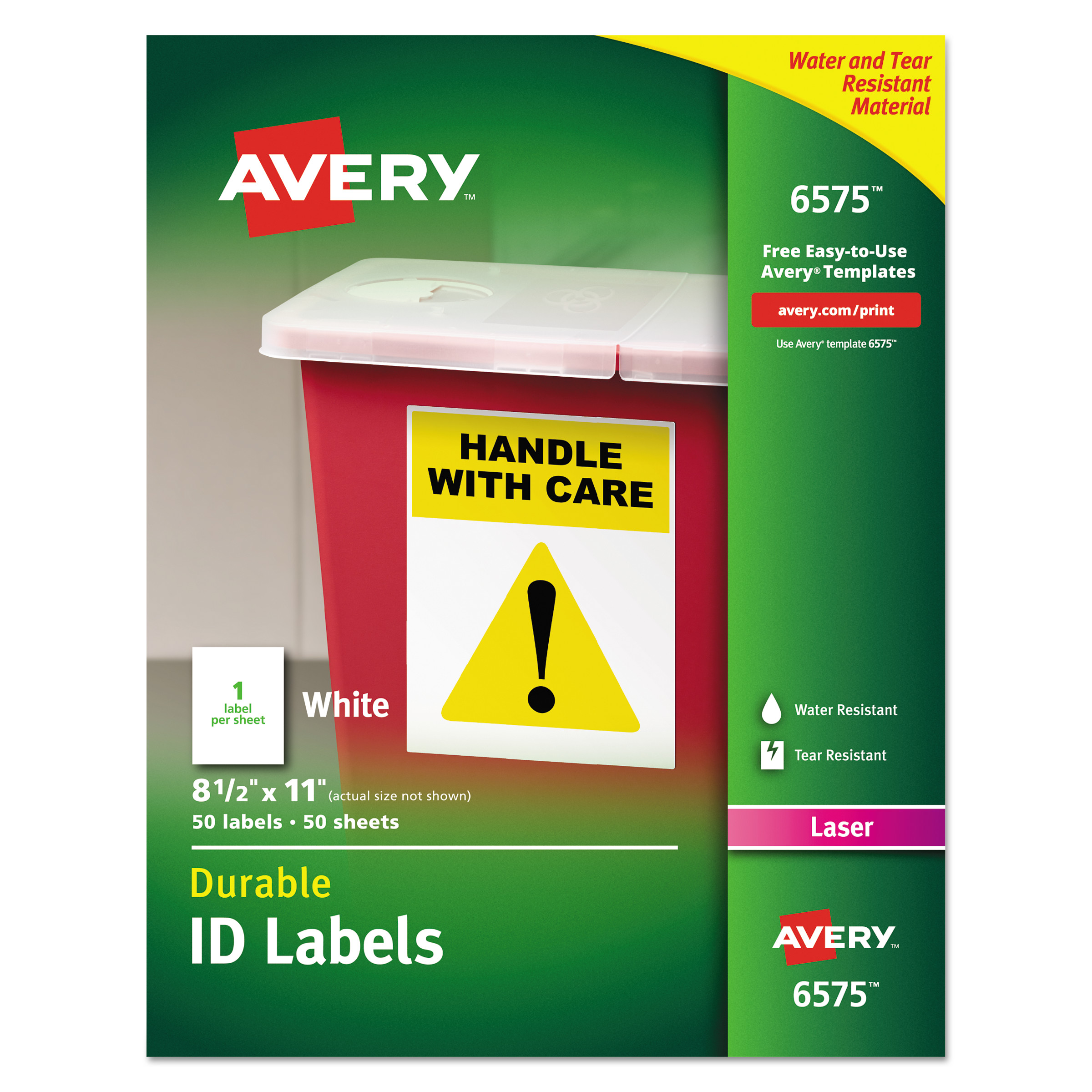  Avery 06575 Durable Permanent ID Labels with TrueBlock Technology, Laser Printers, 8.5 x 11, White, 50/Pack (AVE6575) 