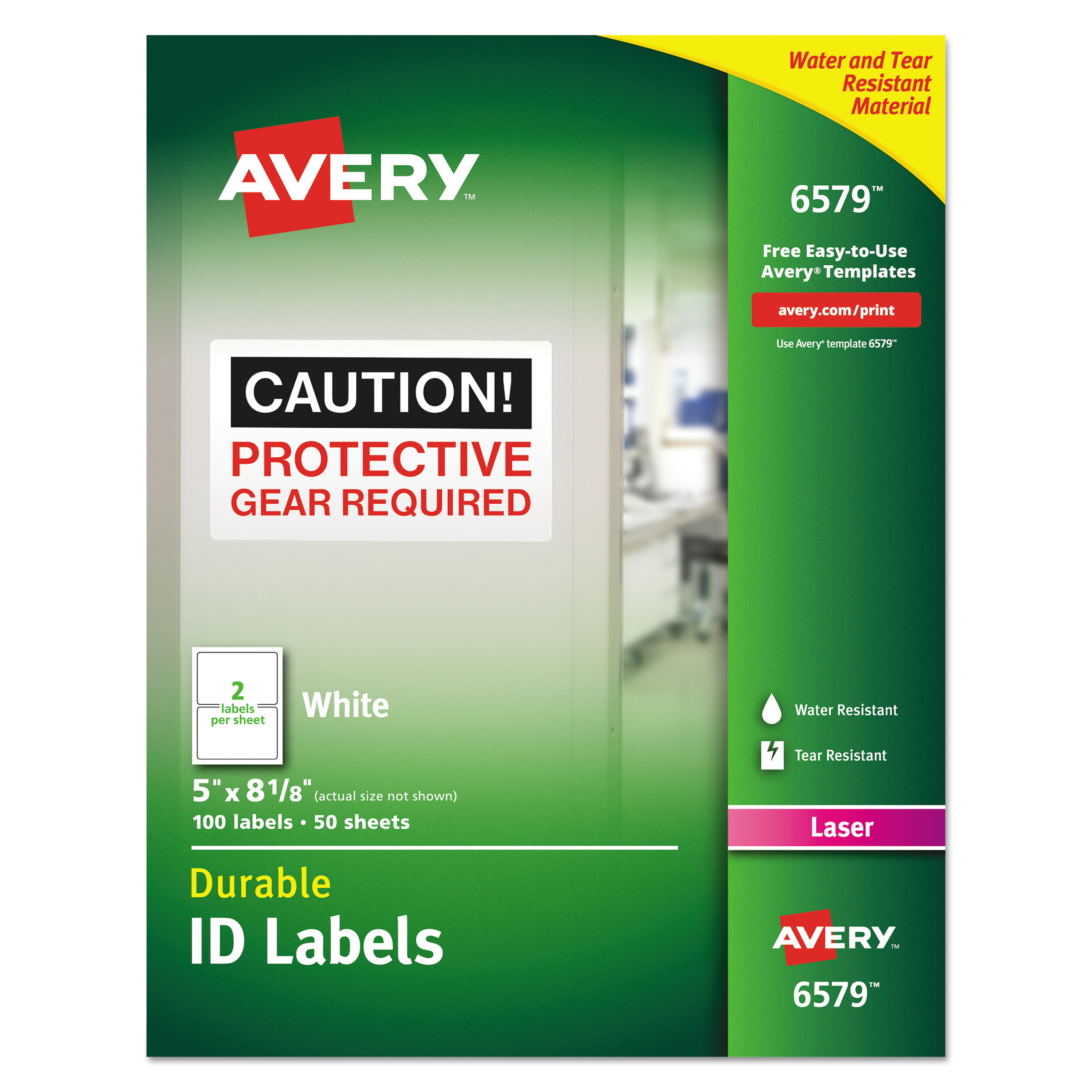  Avery 06579 Durable Permanent ID Labels with TrueBlock Technology, Laser Printers, 5 x 8.13, White, 2/Sheet, 50 Sheets/Pack (AVE6579) 