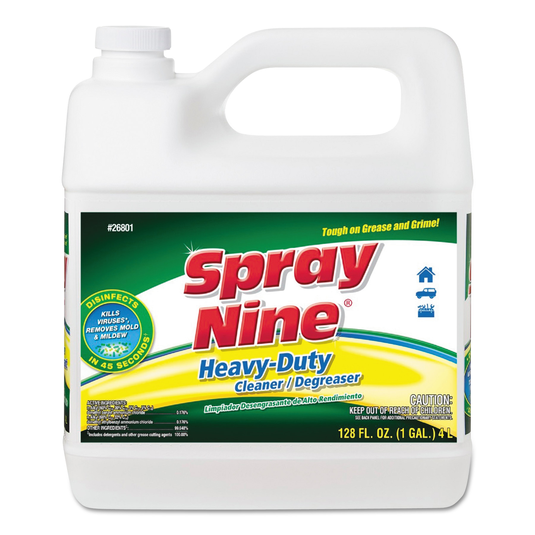  Spray Nine 26801 Heavy Duty Cleaner/Degreaser/Disinfectant, 1 gal Bottle, 6/Carton (ITW26801) 