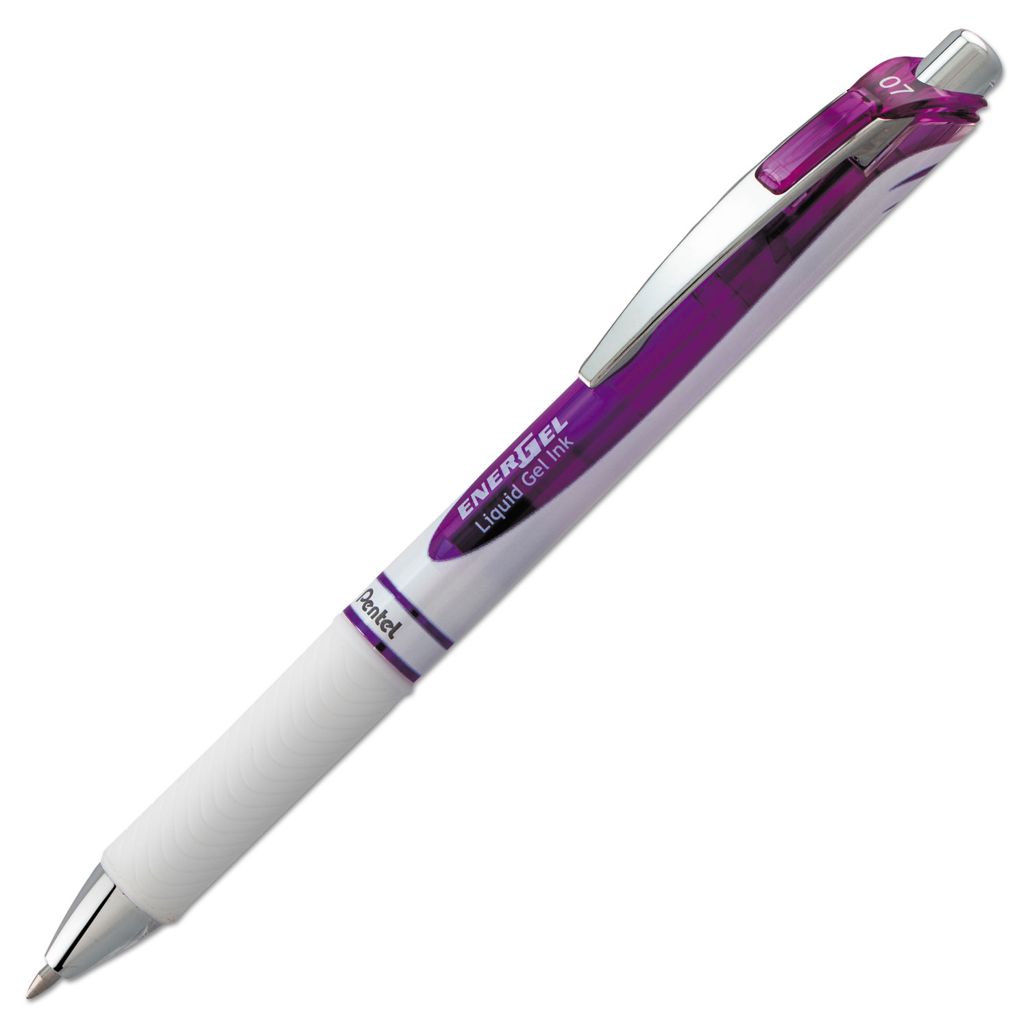 Pentel® EnerGel RTX Retractable Gel Pen, 0.7 mm, Violet Ink, White/Violet Barrel