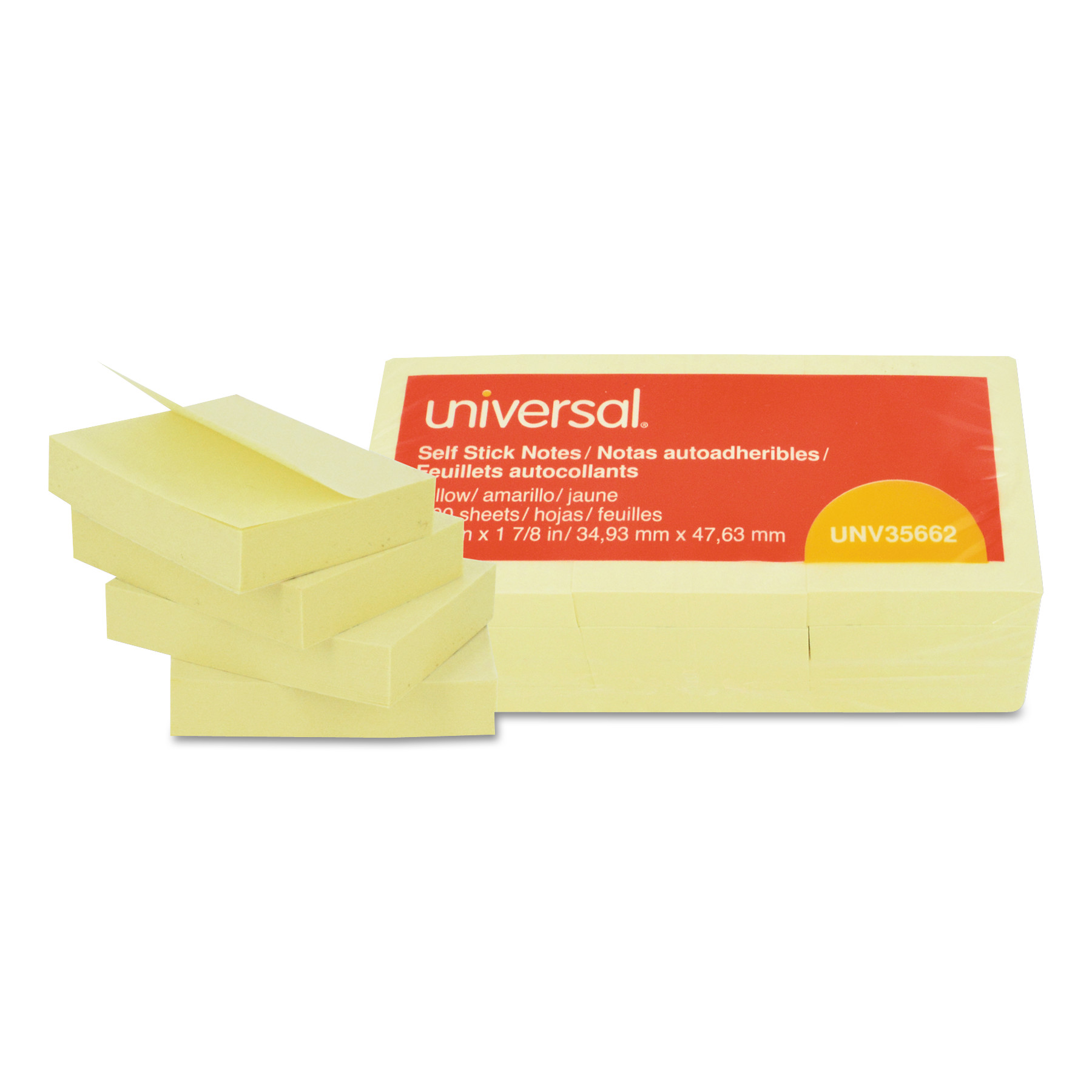  Universal UNV35662 Self-Stick Note Pads, 1 1/2 x 2, Yellow, 12 100-Sheet/Pack (UNV35662) 