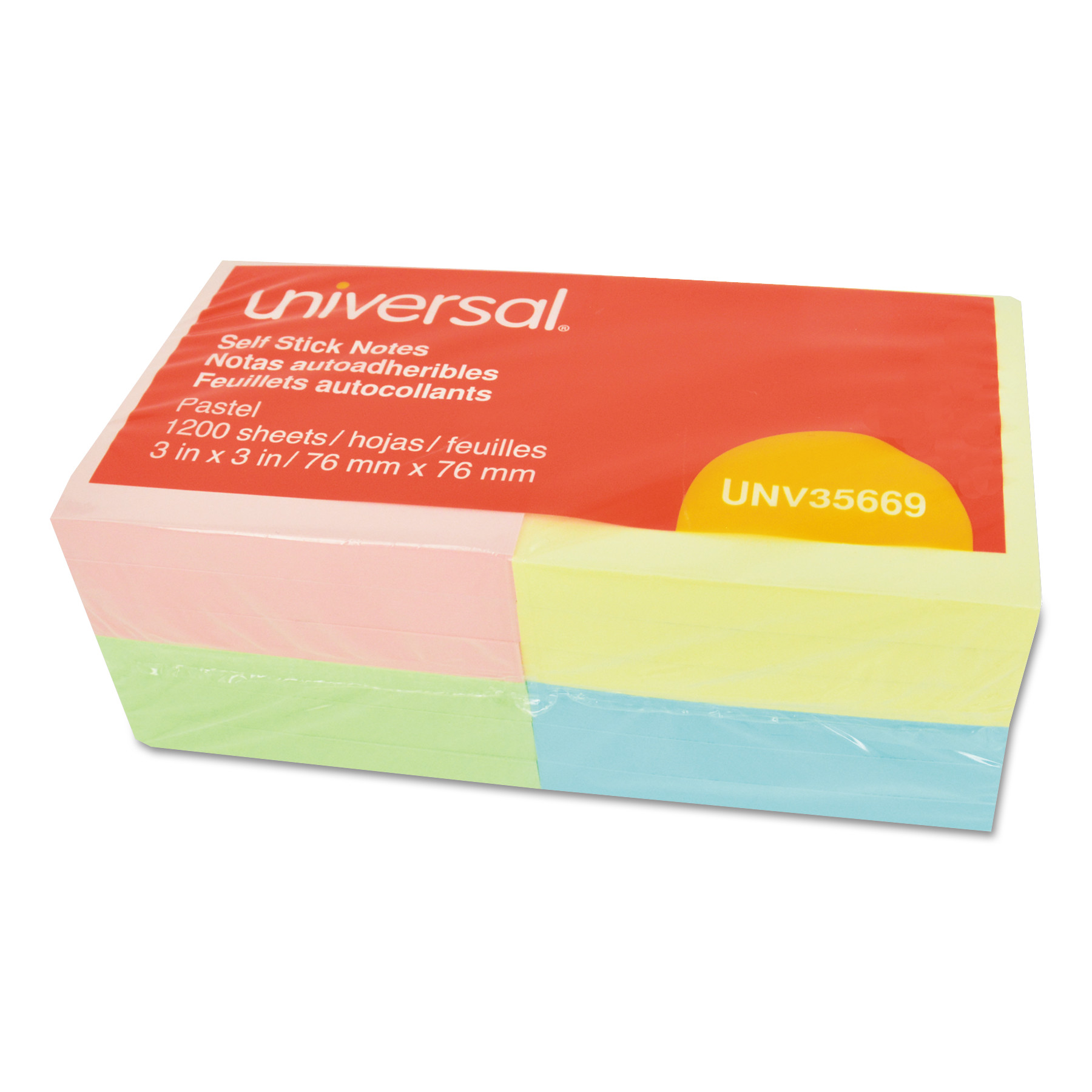  Universal UNV35669 Self-Stick Note Pads, 3 x 3, Assorted Pastel Colors, 100-Sheet, 12/Pack (UNV35669) 
