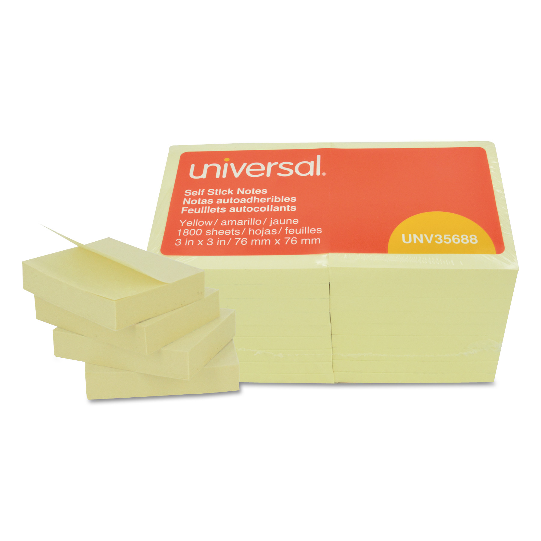  Universal UNV35688 Self-Stick Note Pads, 3 x 3, Yellow, 100-Sheet, 18/Pack (UNV35688) 