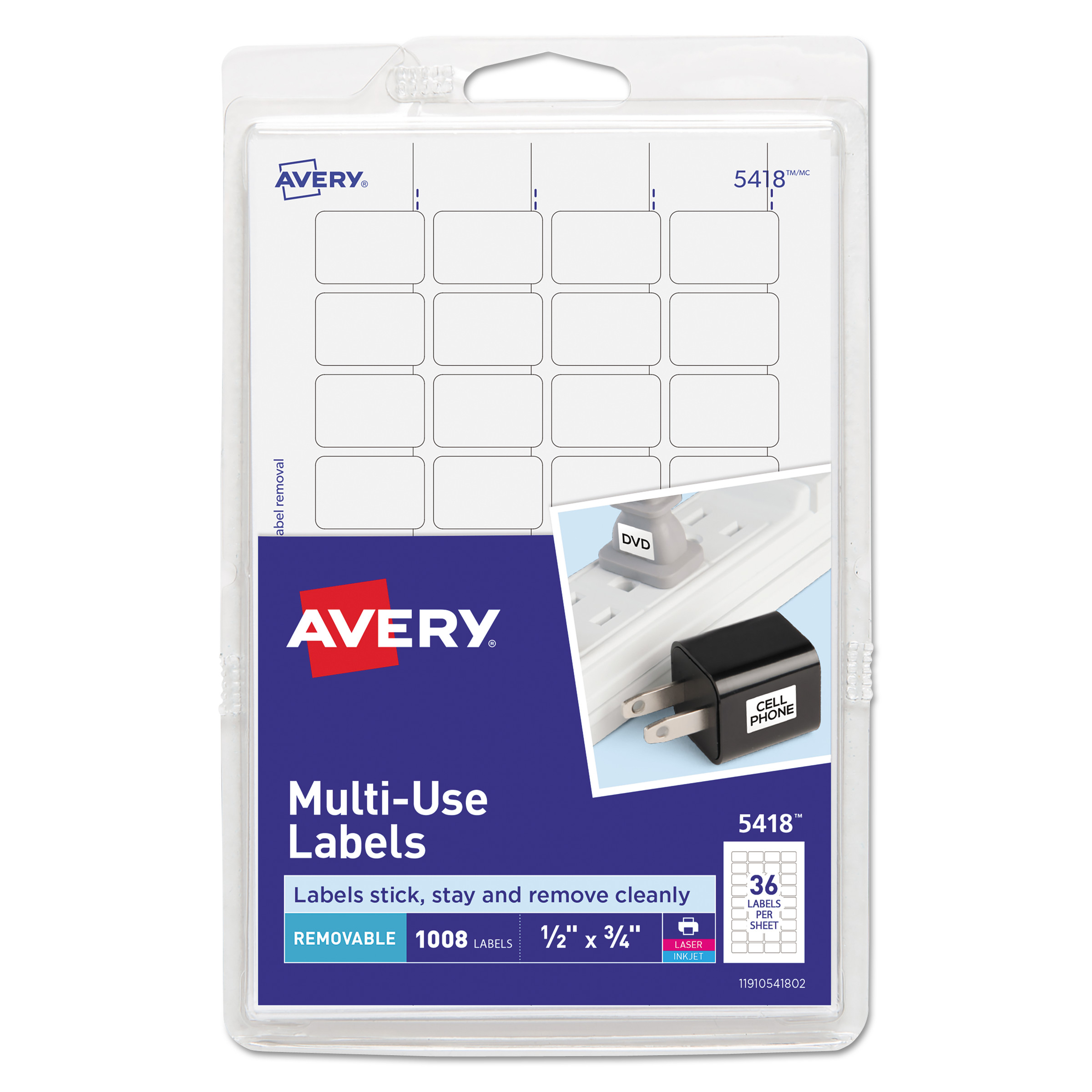 Avery® Removable Multi-Use Labels White 1008/Pack 072782054182 1/2 x 3/4