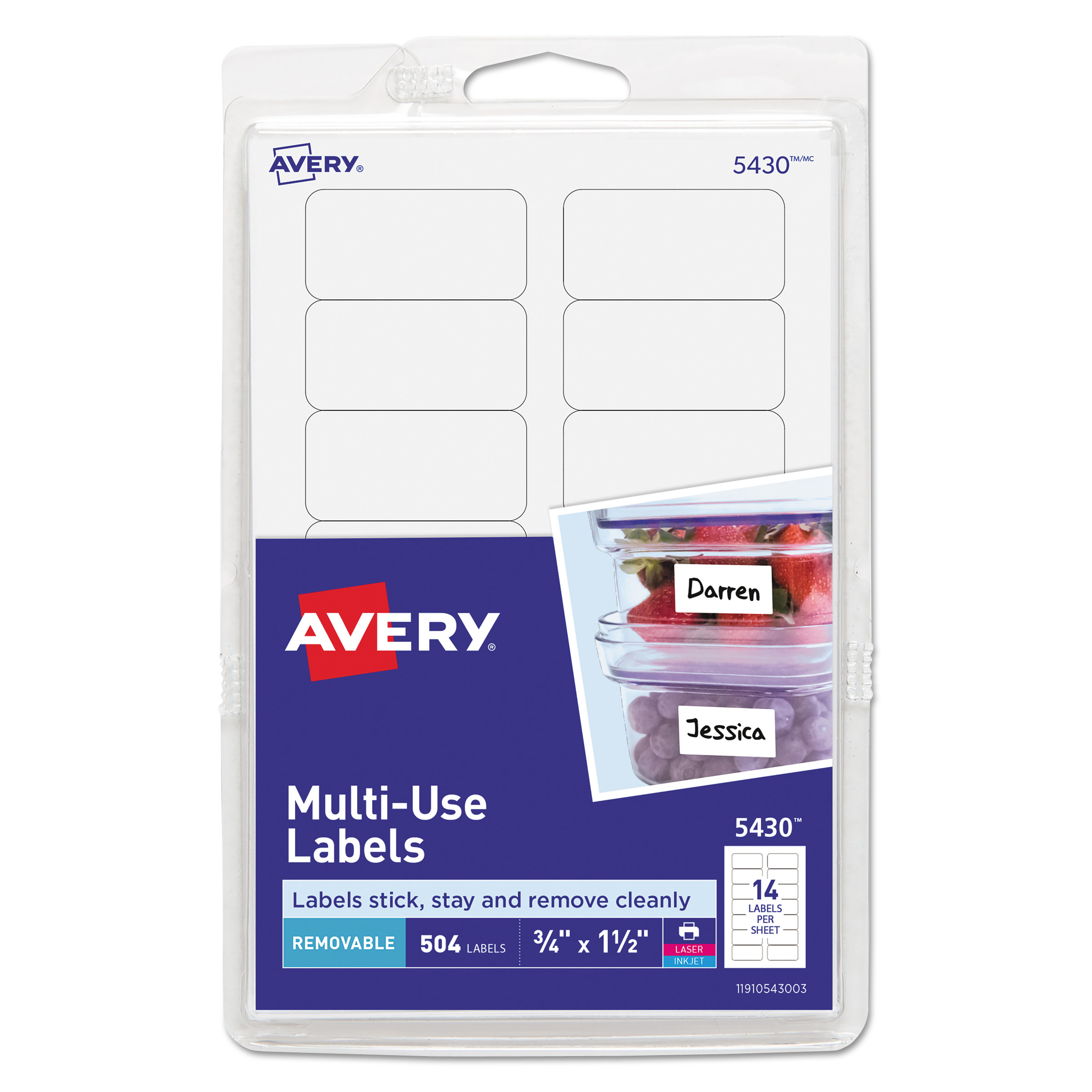  Avery 05430 Removable Multi-Use Labels, Inkjet/Laser Printers, 0.75 x 1.5, White, 14/Sheet, 36 Sheets/Pack (AVE05430) 