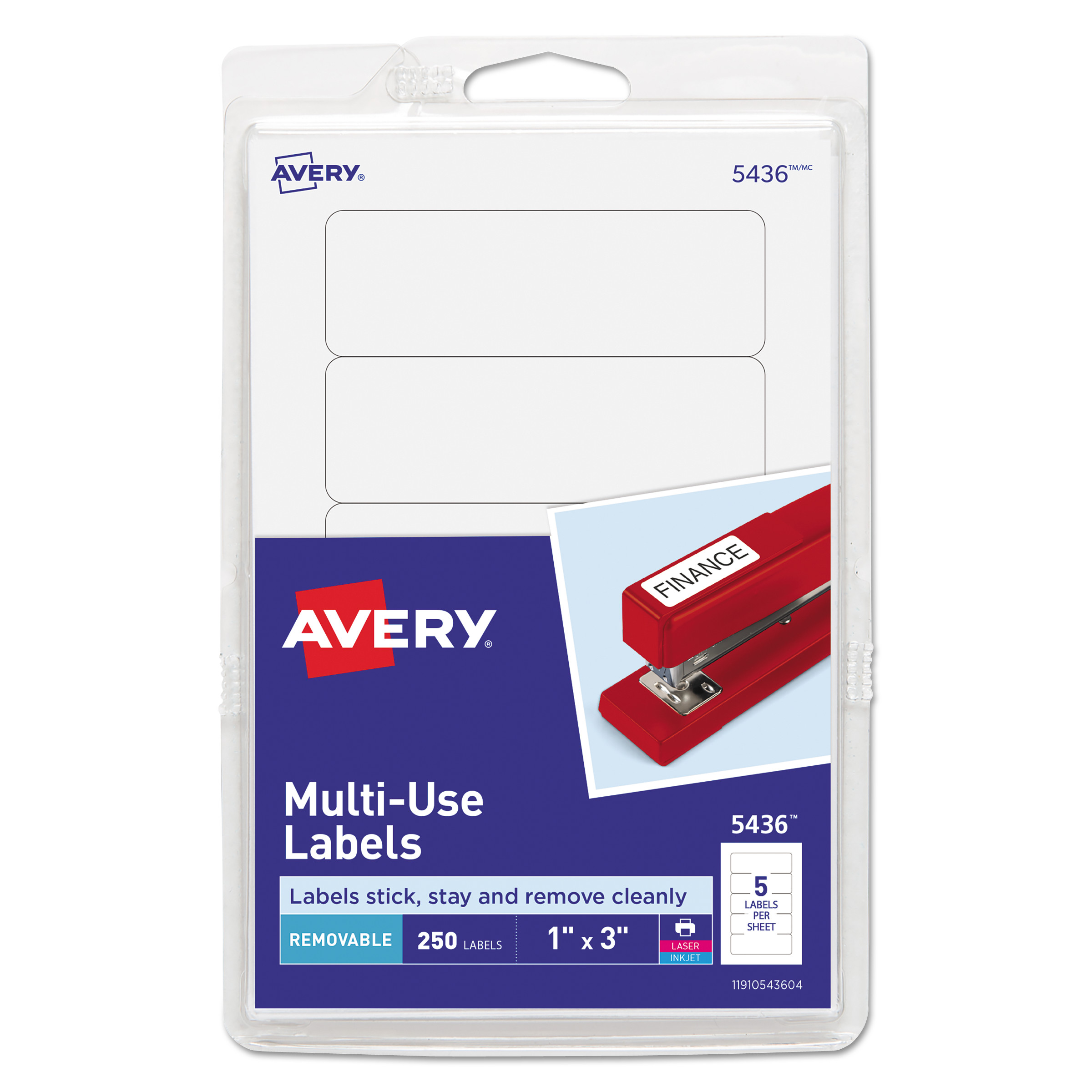 Removable Multi-Use Labels, Inkjet/Laser Printers, 1 x 3, White, 5/Sheet, 50 Sheets/Pack