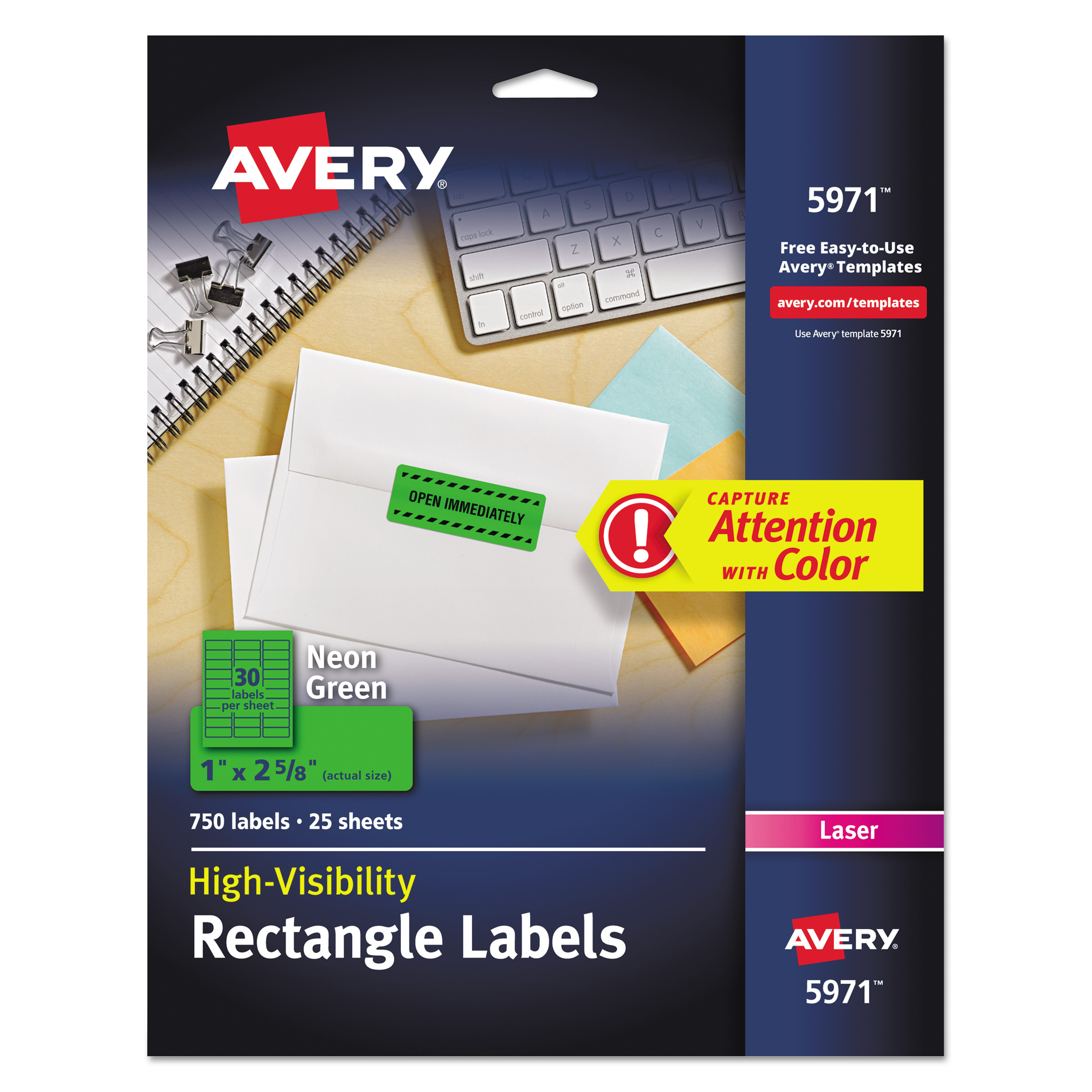  Avery 05971 High-Visibility Permanent Laser ID Labels, 1 x 2 5/8, Neon Green, 750/Pack (AVE5971) 
