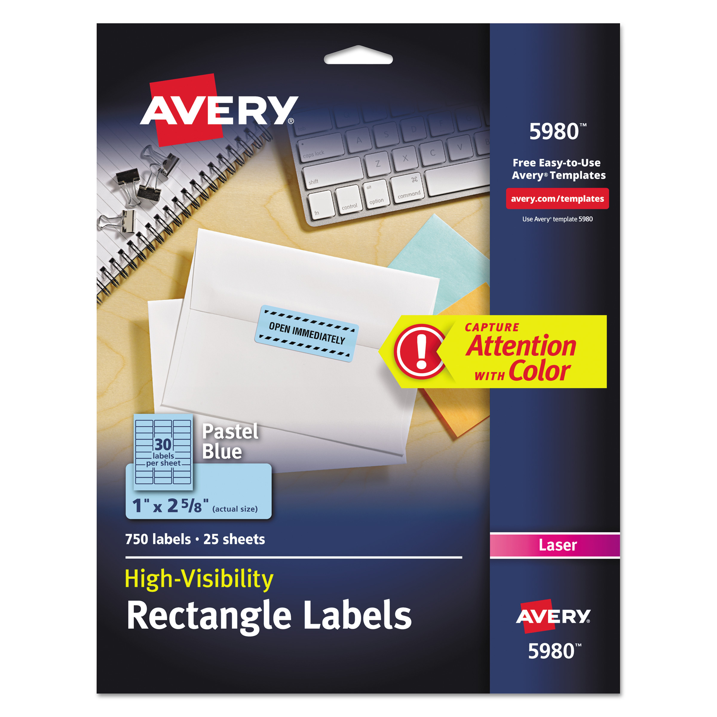  Avery 05980 High-Visibility Permanent Laser ID Labels, 1 x 2 5/8, Pastel Blue, 750/Pack (AVE5980) 