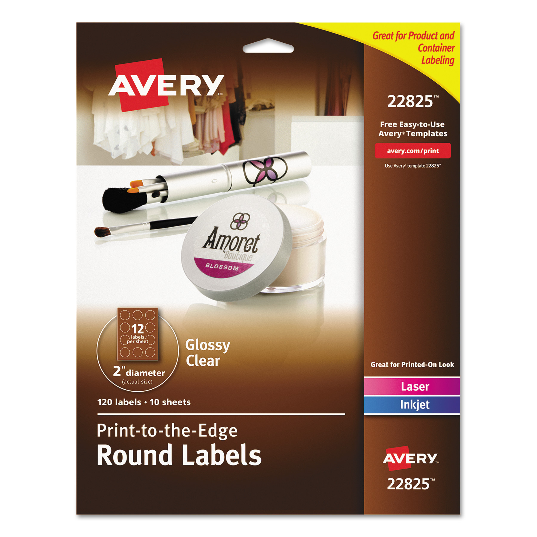  Avery 22825 Print-to-the Edge Labels w/ Sure Feed & Easy Peel, 2 dia, Glossy Clear, 120/PK (AVE22825) 