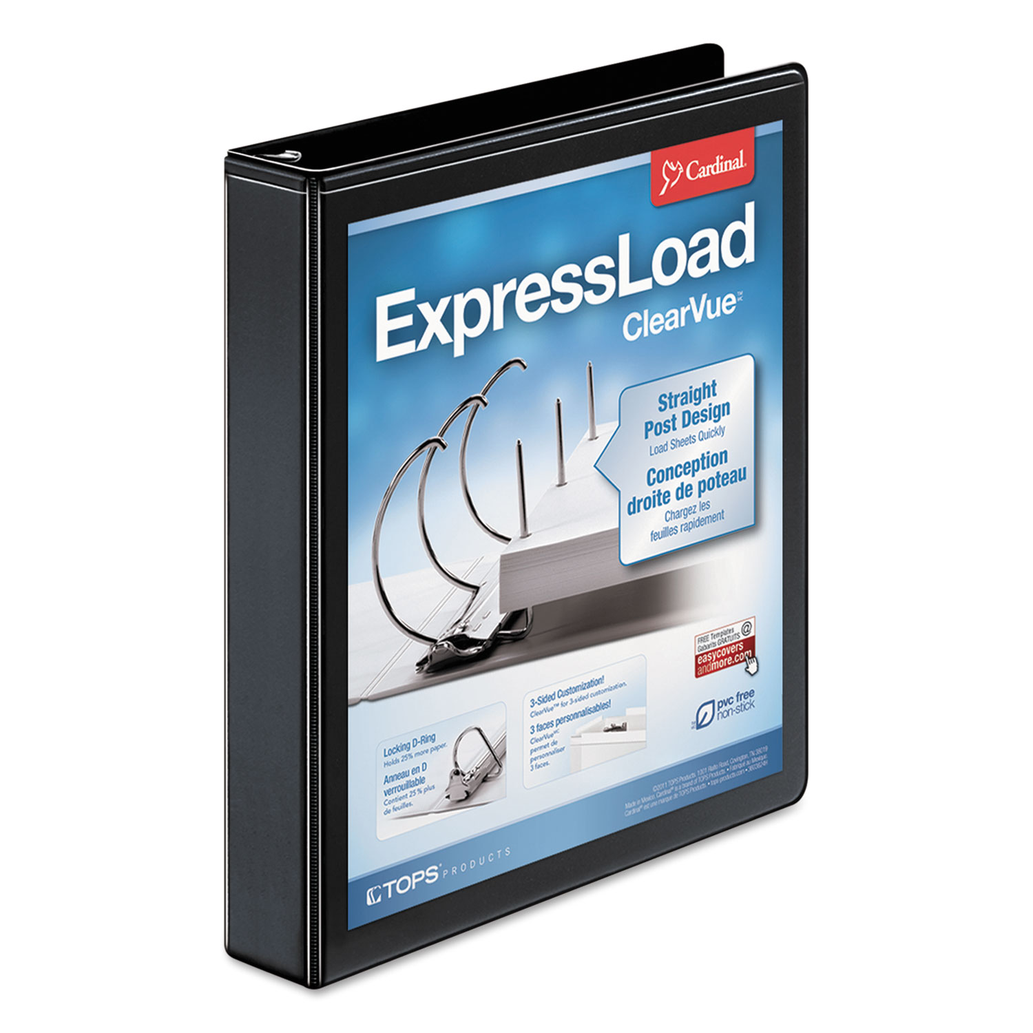 Cardinal® ExpressLoad ClearVue Locking D-Ring Binder, 3 Rings, 1.5 Capacity, 11 x 8.5, Black